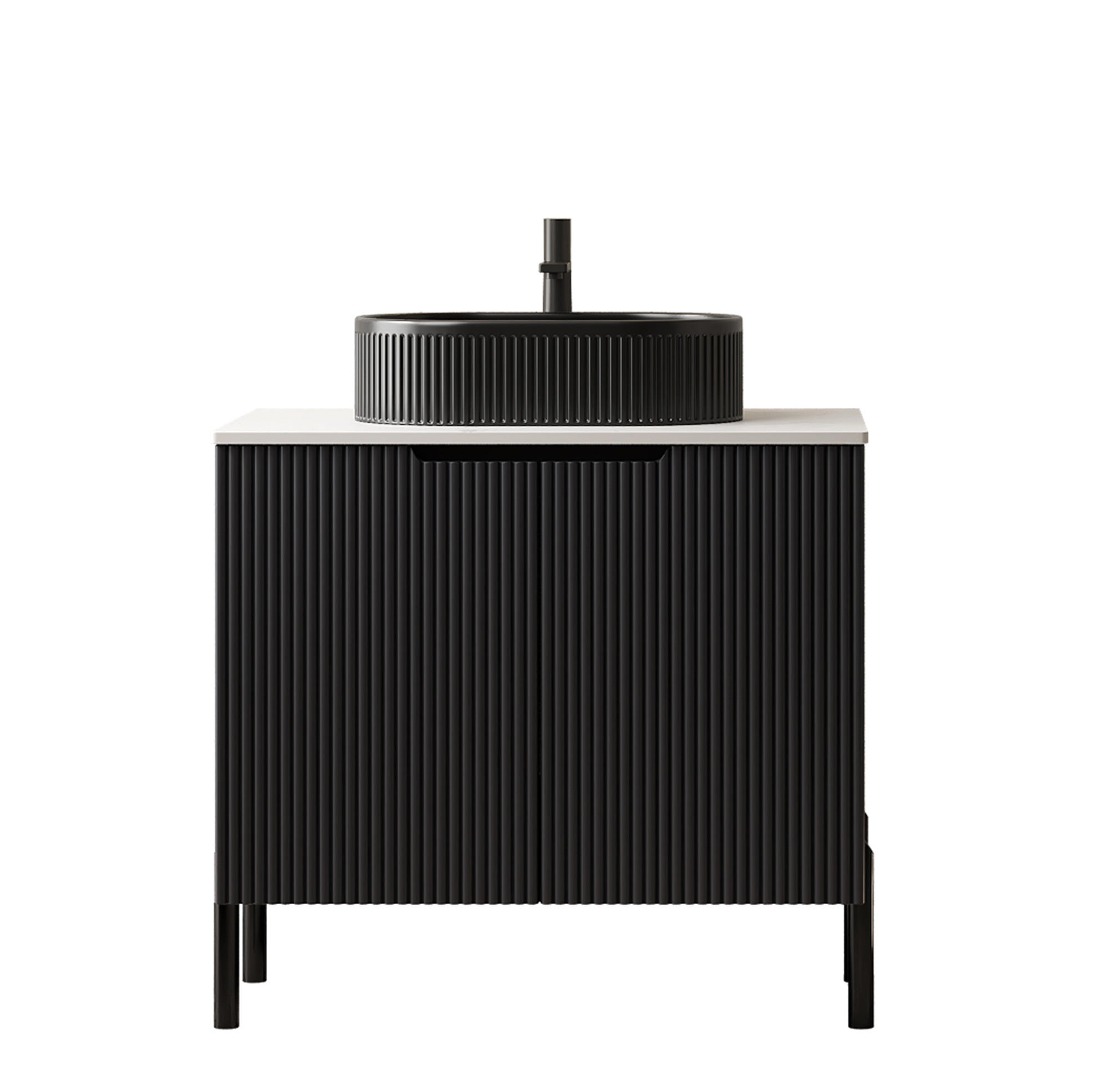 WASCHTISCHKOMBI 76/48/88 cm schwarz aus Keramik, MDF und Sinterstein mit Soft-Close-Türen - Schwarz, Holzwerkstoff (76/88/48cm) - OKWISH