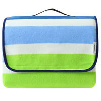 PICKNICKDECKE XXL 200x200 ecoline 100% recyceltes Fleece Streifen blau grün - Blau/Grün, Textil (200/200cm) - wometo