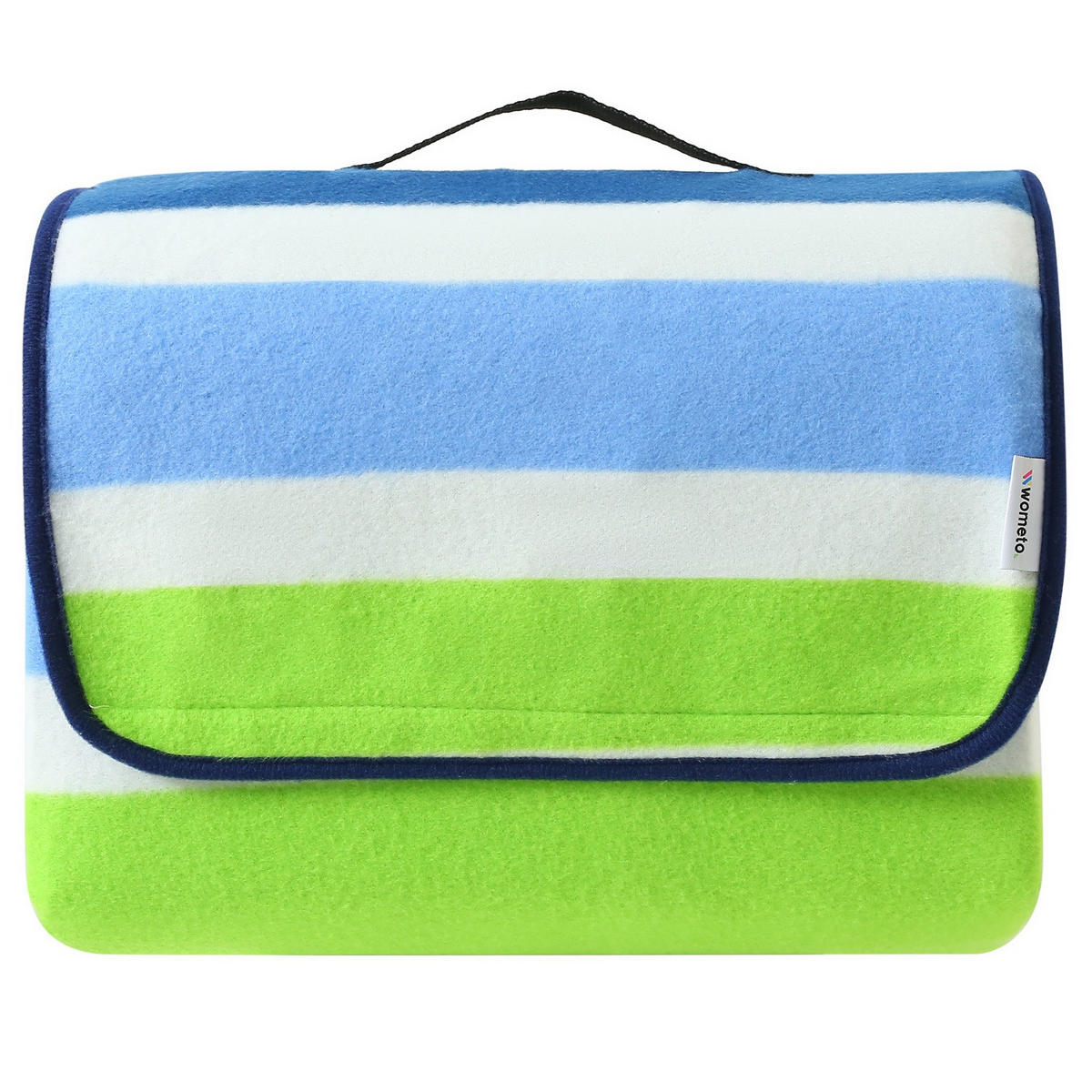 PICKNICKDECKE XXL 200x200 ecoline 100% recyceltes Fleece Streifen blau grün - Blau/Grün, Textil (200/200cm) - wometo