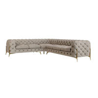 ECKSOFA Chesterfield Lexi Dunkle Creme Samt, langer Schenkel rechts - Goldfarben/Creme, Holz/Textil (323/264cm) - S-Style Möbel
