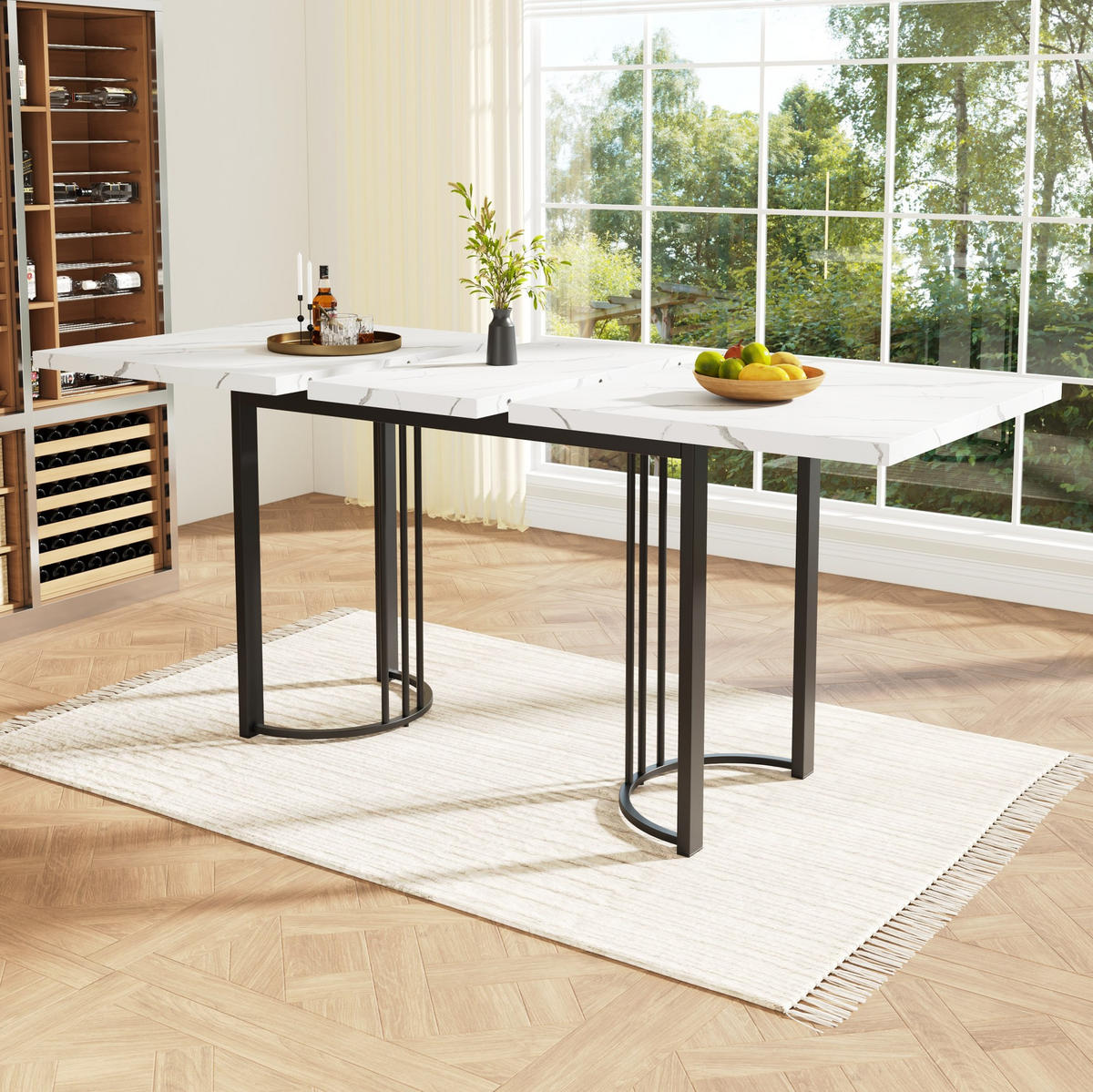 ESSTISCH 140-180x80x76 cm in Weiß und Schwarz aus MDF mit Marmoroptik und Teleskopfunktion - Weiß, Holzwerkstoff (179/80/75.5cm) - Modfu