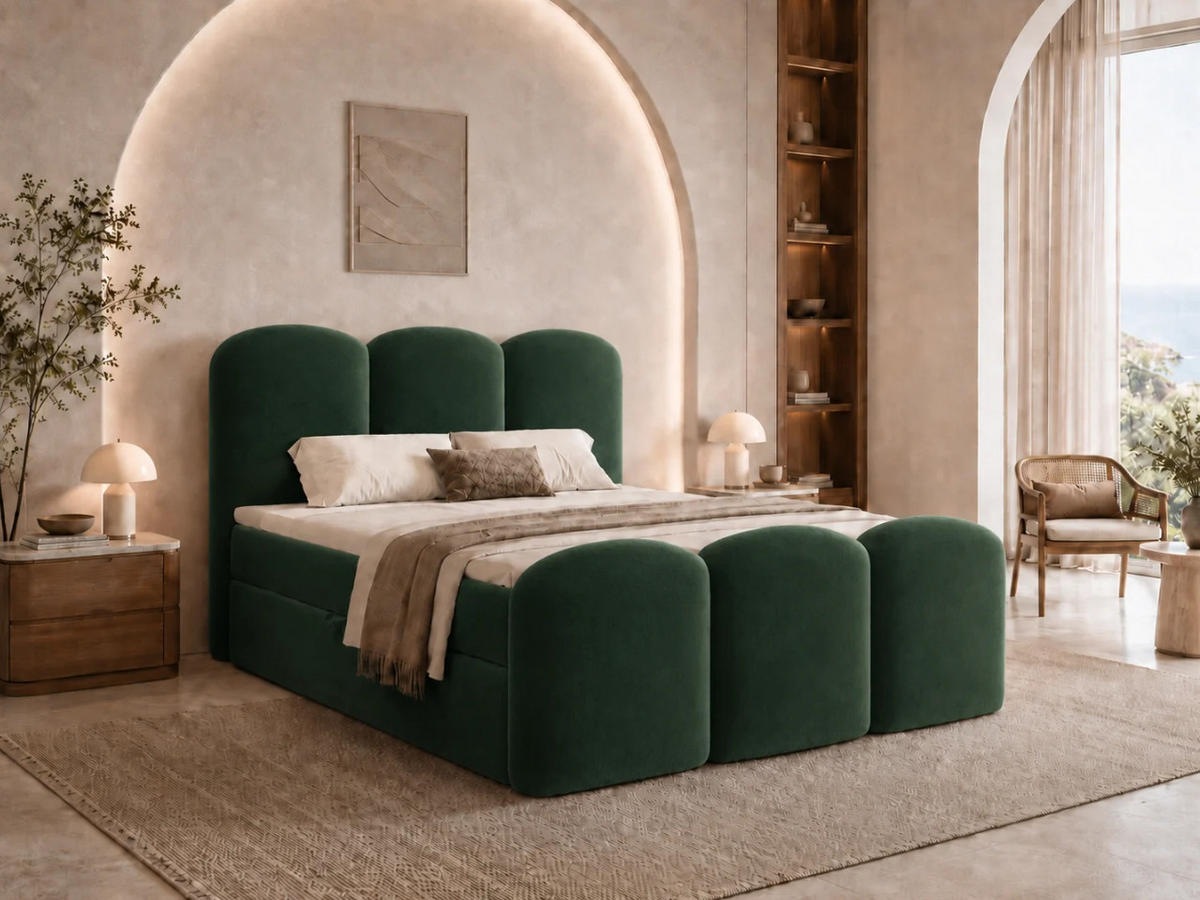 BOXBETT ROYAL 160x200 cm in Grün, Bettkasten, Topper, Velvet-Stoff - Grün, Holz/Textil (160/200cm) - EMLAR Home