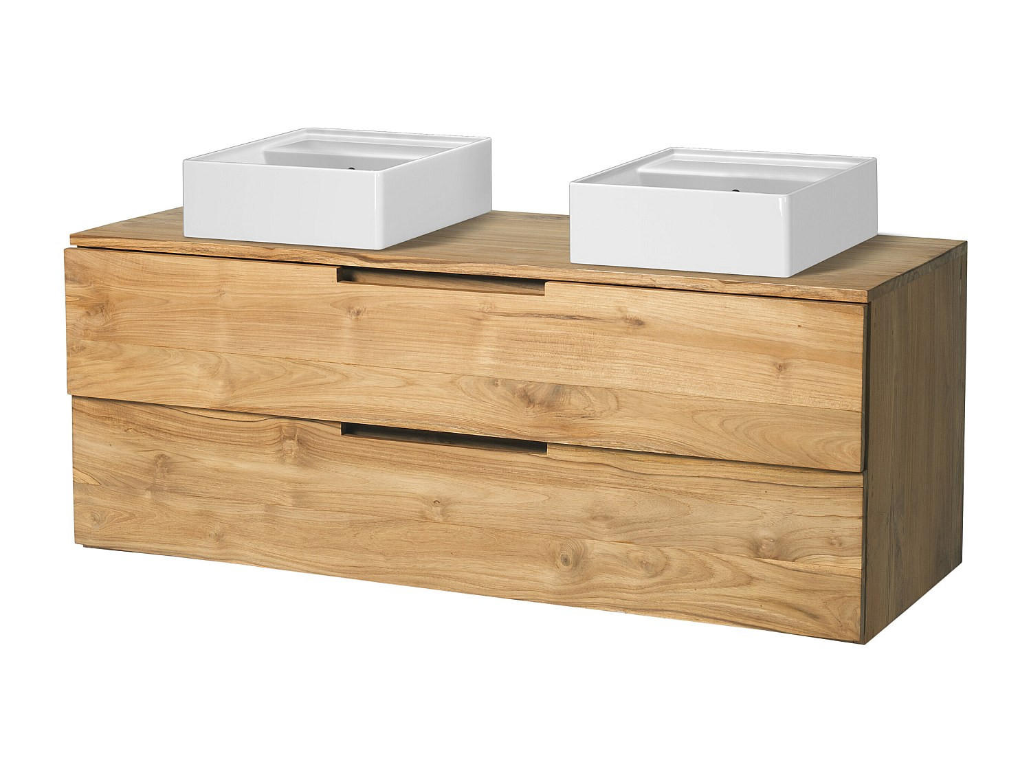 DOPPELWASCHTISCH - 115 cm x 45 cm - keramik - naturfarben hell Bimbing - Weiß, Keramik/Holz (115/45/45cm) - Vente-Unique