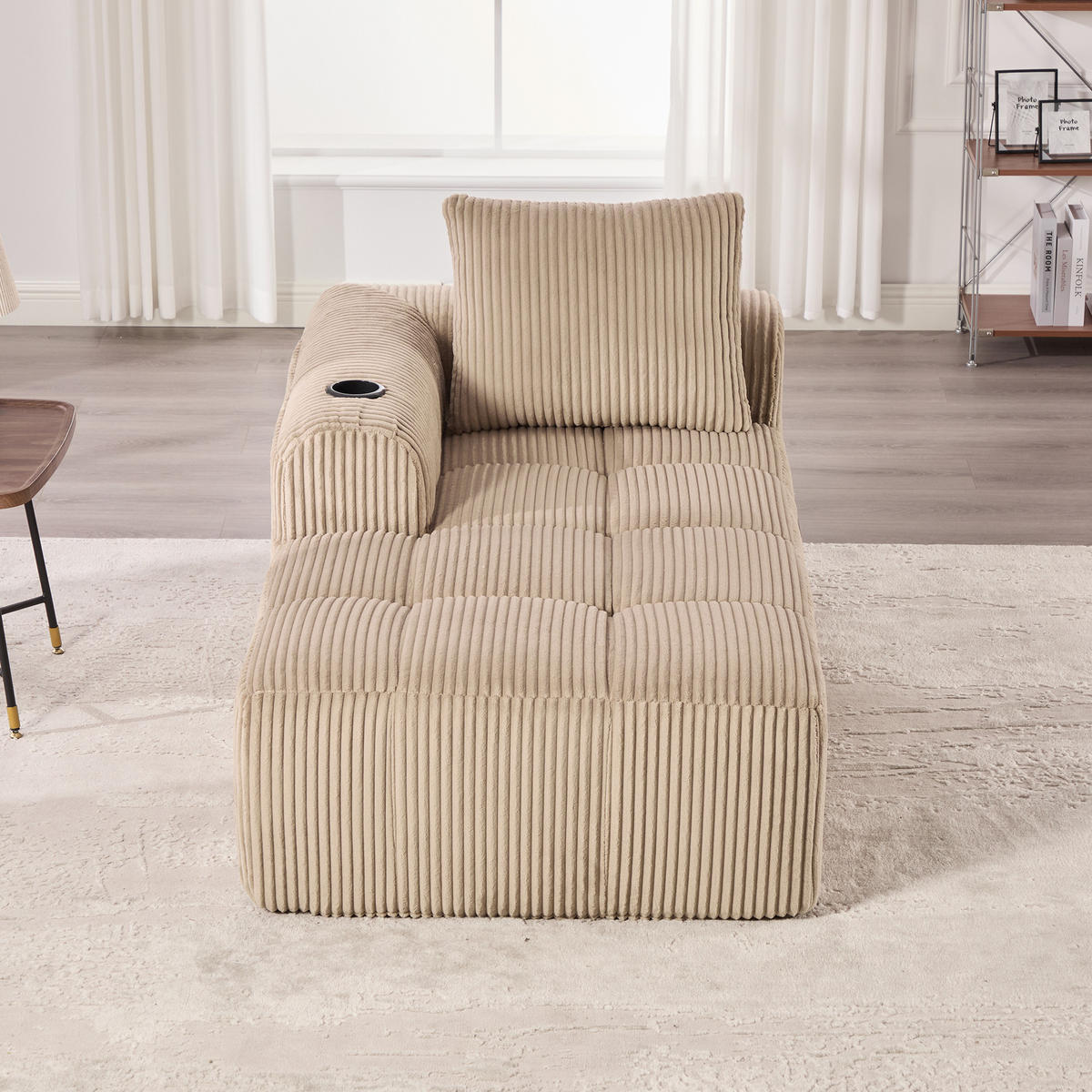 LOUNGESESSEL Cord mit Seitenfächern und Becherhalter 158/93/61 cm Sandfarben - Sandfarben, Textil (93/61/158cm) - Redom