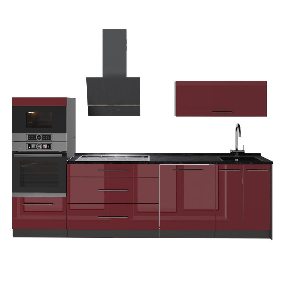KÜCHENZEILE Fame-Line, Bordeaux Hochglanz/Anthrazit, 280 cm, AP Anthrazit - Bordeaux/Anthrazit, Holzwerkstoff (280/153.6/60cm) - Vicco
