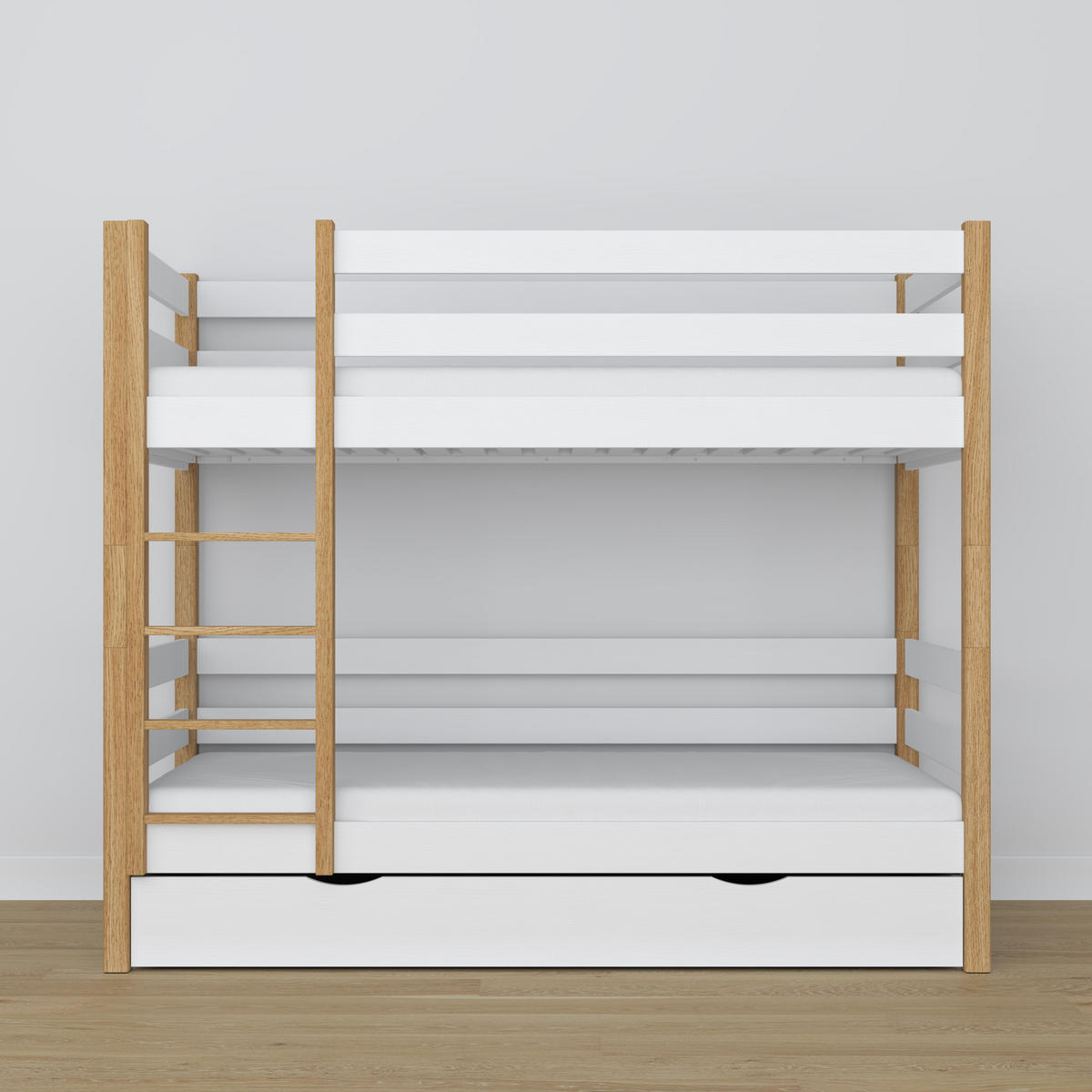 ETAGENBETT N01 mit Schublade Weiß / Eiche Natur 90/190 - Eiche Artisan/Weiß, Naturmaterialien/Holz (90/190cm) - N-Wood