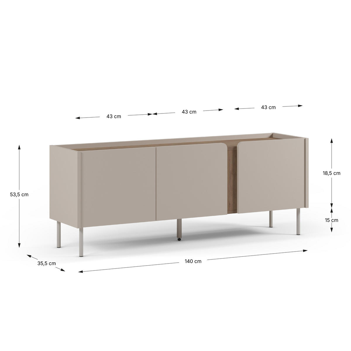 TV-MÖBEL mit 3 Türen aus Holz und Metall L140cm - BOXY - Beige - Beige, Holz (140/53/35cm) - Drawer