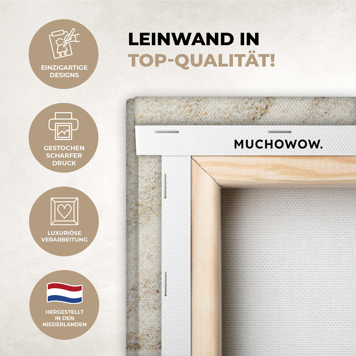 LEINWANDBILD Muster - Abstrakt - Weiß 90x140 cm - Beige, Textil (90/140cm) - MuchoWow
