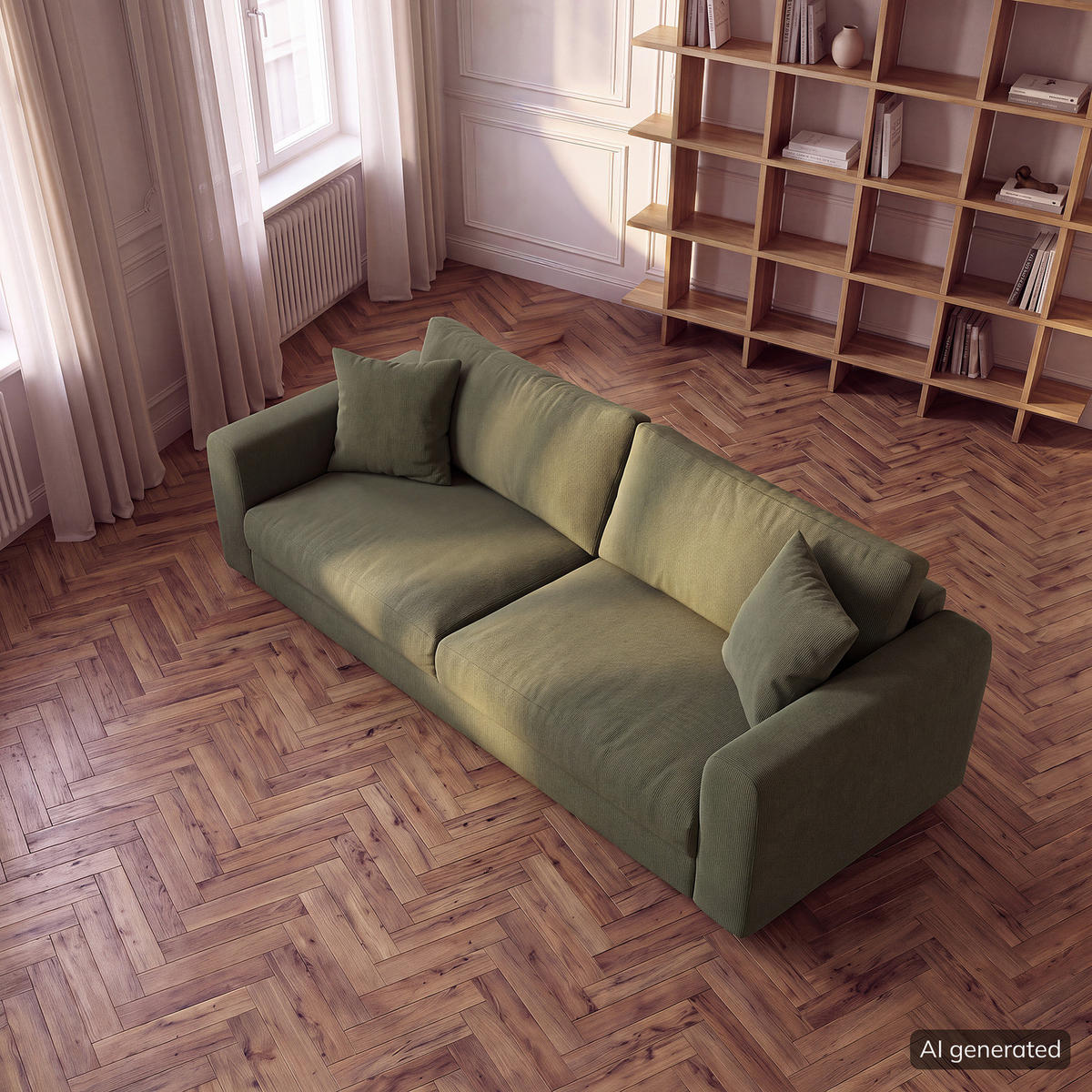 3-SITZER SOFA - Schwarz/Grün, Holz/Kunststoff (238/79/106cm) - home24