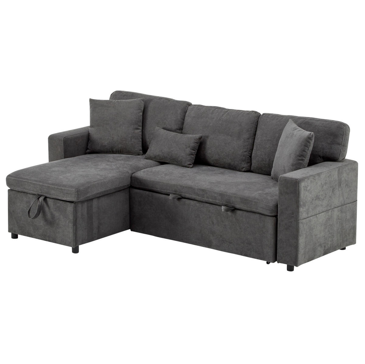 ECKSOFA mit Schlaffunktion und integriertem USB-Anschluss Dunkelgrau Oxford-Stoff 214/131/87 cm - Dunkelgrau, Textil (215/131cm) - OKWISH