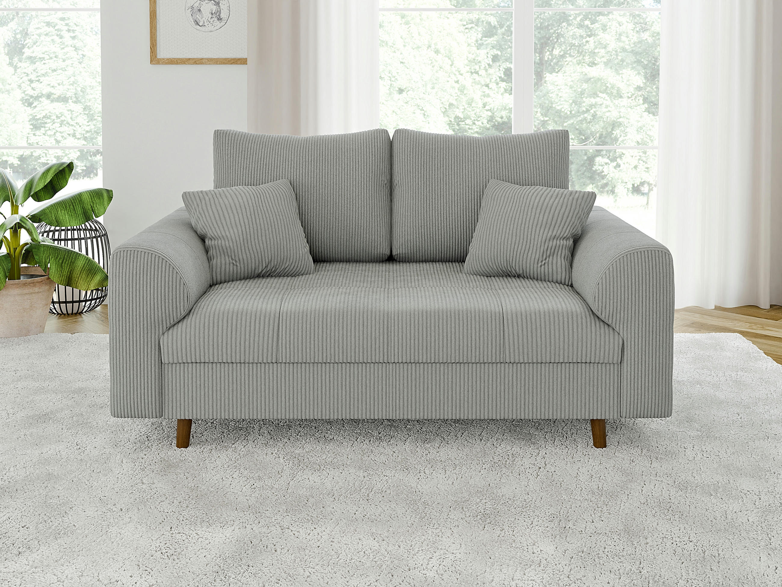 Thumbnail - S-Style Möbel 2-Sitzer-Sofa, Hellgrau, Textil, Echtholz, Teilmassiv,Buche, Birke, Füllung: Polyetherschaumkern, 150x81x9...