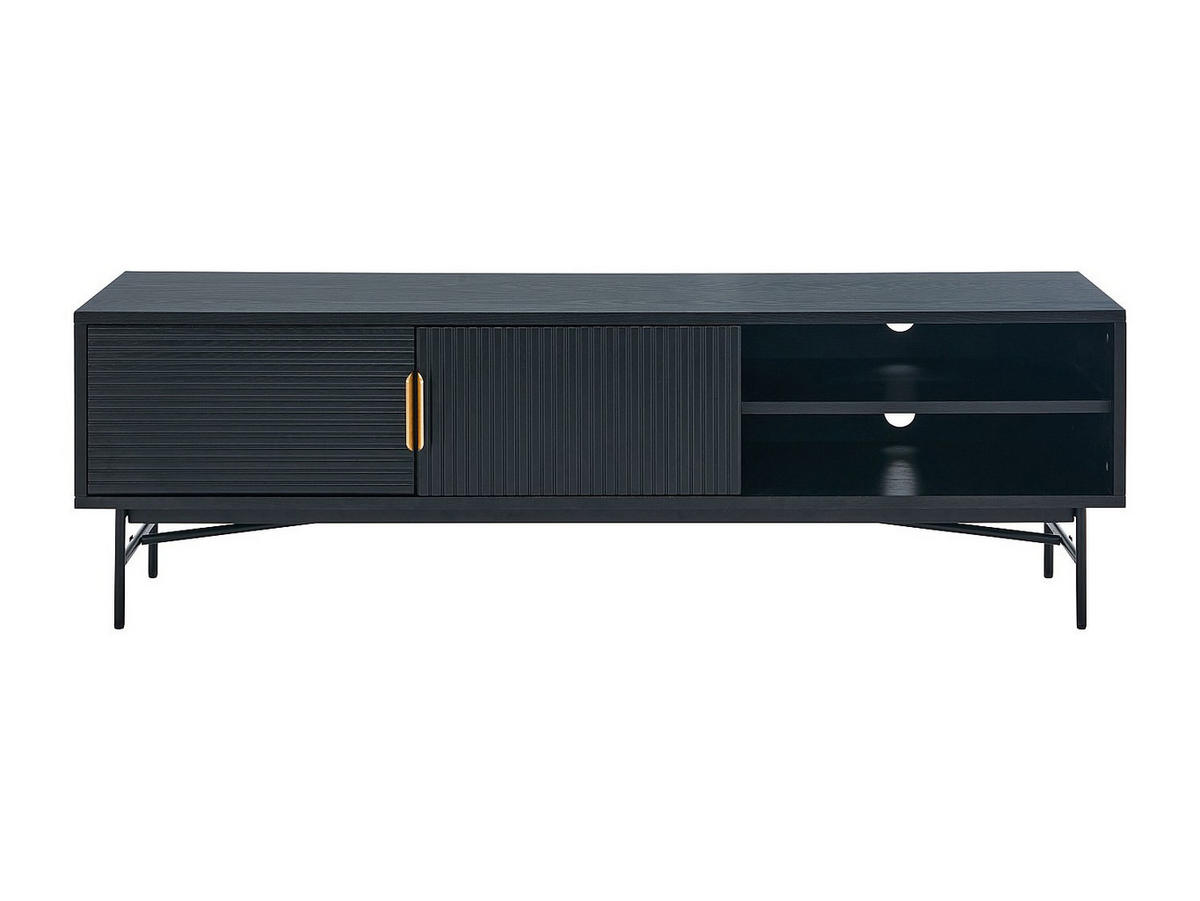 TV-MÖBEL mit 2 Türen & 2 Ablagefächern - Eichenfurnier & Metall - Schwarz & Goldfarben - SIRIOLA - Schwarz, Metall (40/50/160cm) - Vente-Unique