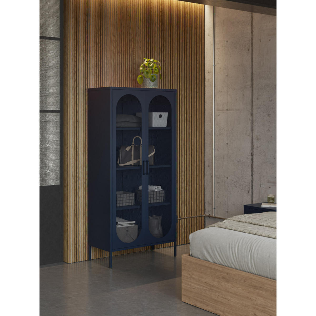 METALLVITRINE mit 2 Türen, Höhe 170 cm - Zio - Mitternachtsblau - Dunkelblau, Metall (80/170/40cm) - Drawer