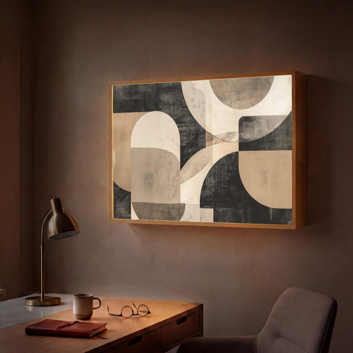 NÁSTĚNNÁ LAMPA S AKUMULÁTOREM Abstraktní - Tvary - Moderní - Béžová 100x70 cm - šedá, kompozitní dřevo (100/70/8cm) - OnlyWow