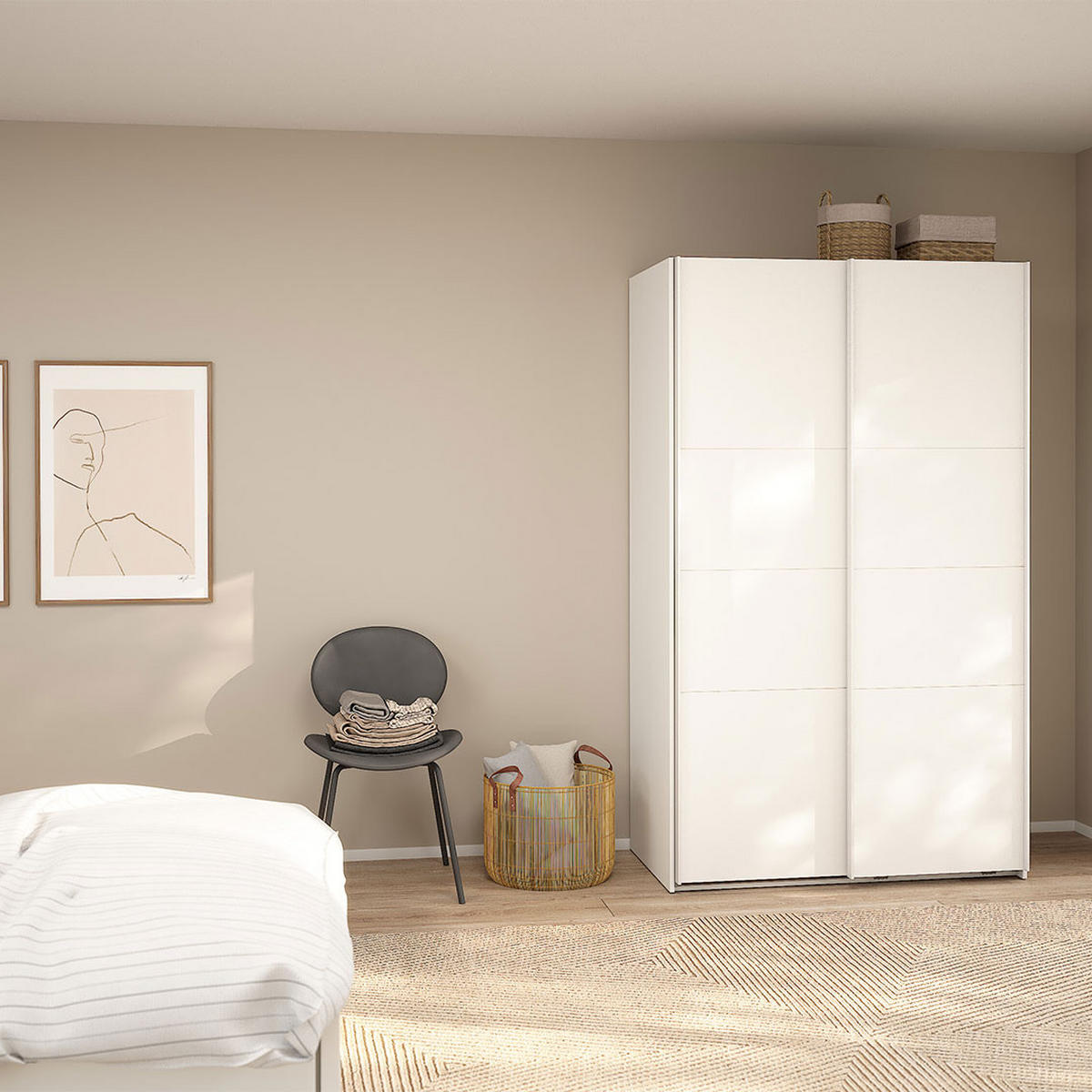 SCHIEBETÜRENSCHRANK, Catania, Weiß, Holzwerkstoff, 119 x 67 x 201 cm - Weiß, Holzwerkstoff (119/201/67cm) - ebuy24