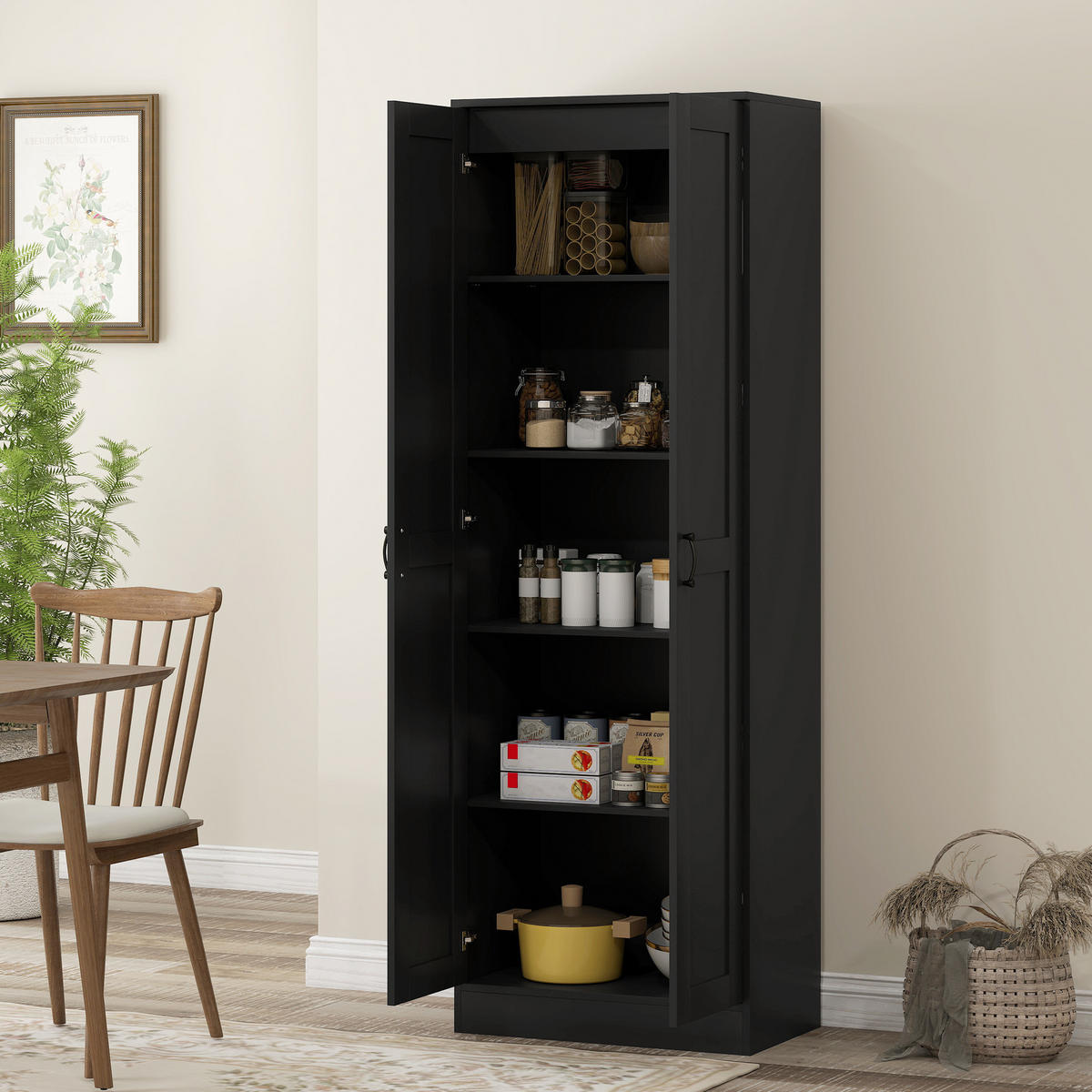 HIGHBOARD DE-11325 2 Türen & 5 Böden (3 verstellbar) Schwarz - Schwarz, Holzwerkstoff (36.5/175/60cm) - ComfortXL
