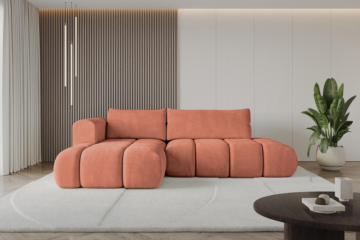 ECKSOFA Ottomane Links CLOUD-L 289x180x40 Apricot Velours - Koralle, Holzwerkstoff/Kunststoff (180/289cm) - ALTDECOR