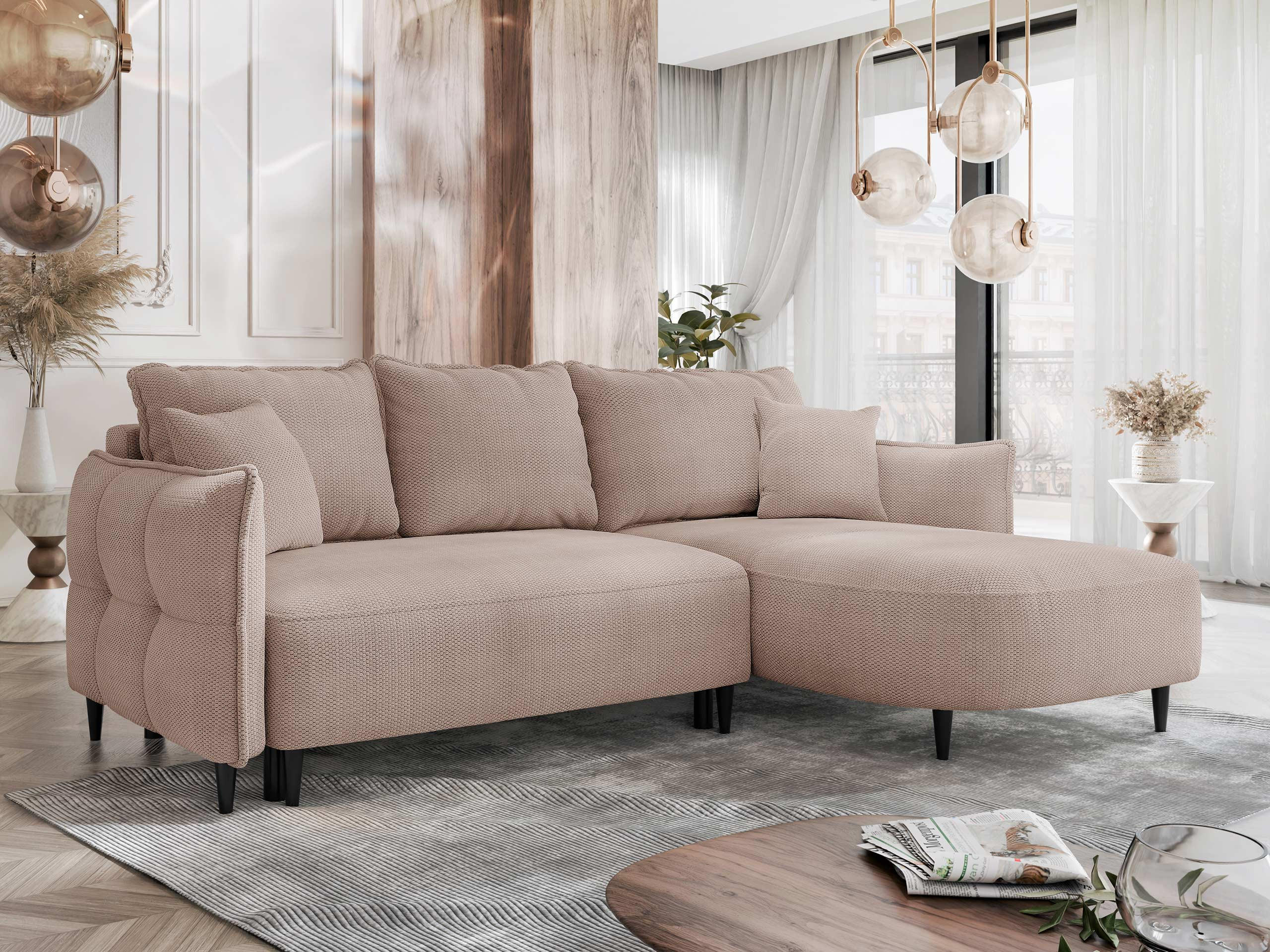 ECKSOFA Sycylia, Seite: Rechts - Beige/Schwarz, Holz/Textil (244/165cm) - MIRJAN24