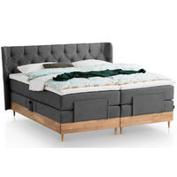 BOXSPRINGBETT ELEKTRISCH VERSTELLBAR EON 160x200 Anthrazit H2 und H3 Bett mit Motor 7-Zonen TFK Matratze inkl. Visco Topper Motorbett mit Eiche - Anthrazit, Textil (160/200cm) - Belanoti