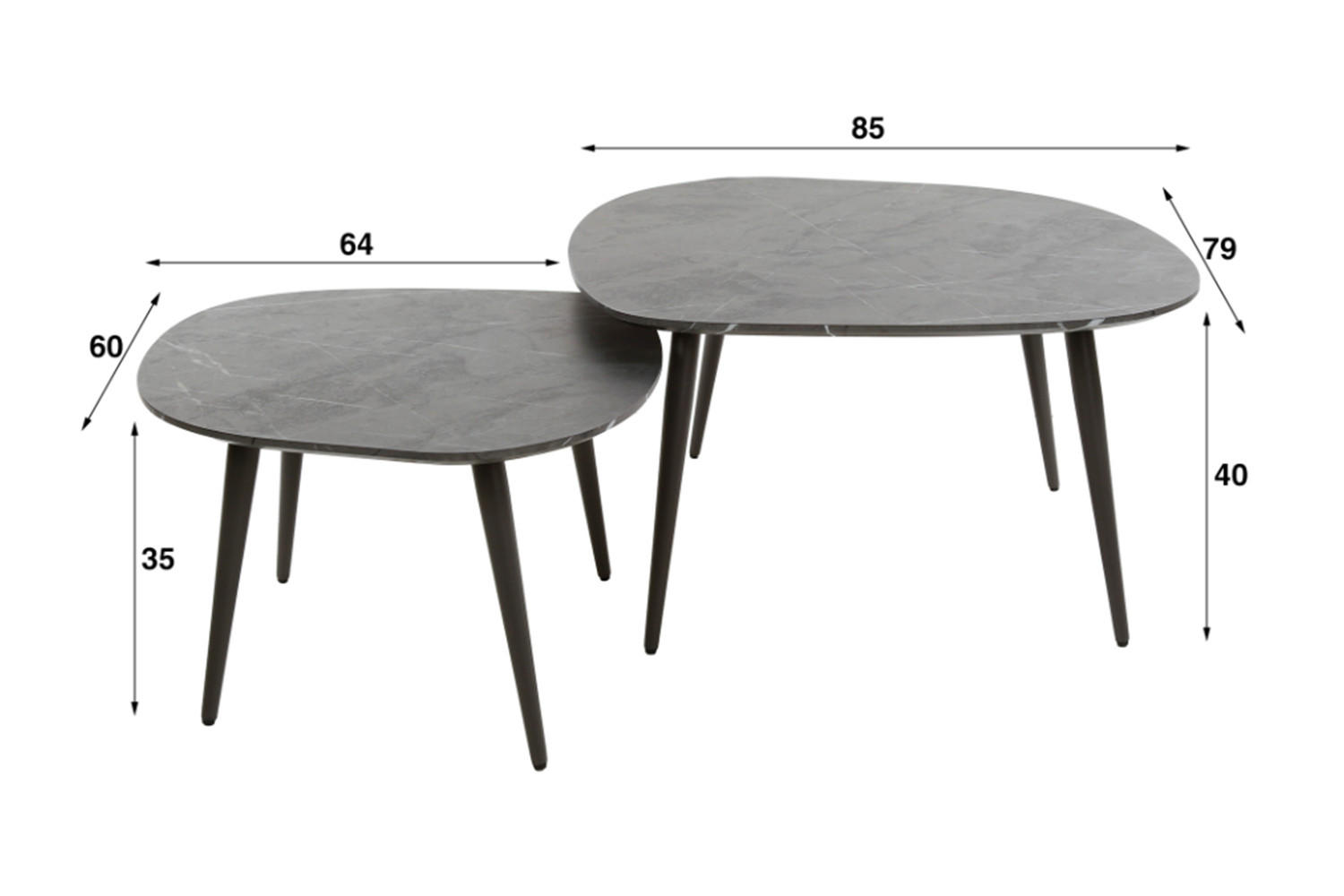 COUCHTISCH-SET PARANA Schwarz Kunststoff - Schwarz, Kunststoff/Metall (85/79/40cm) - KAWOLA