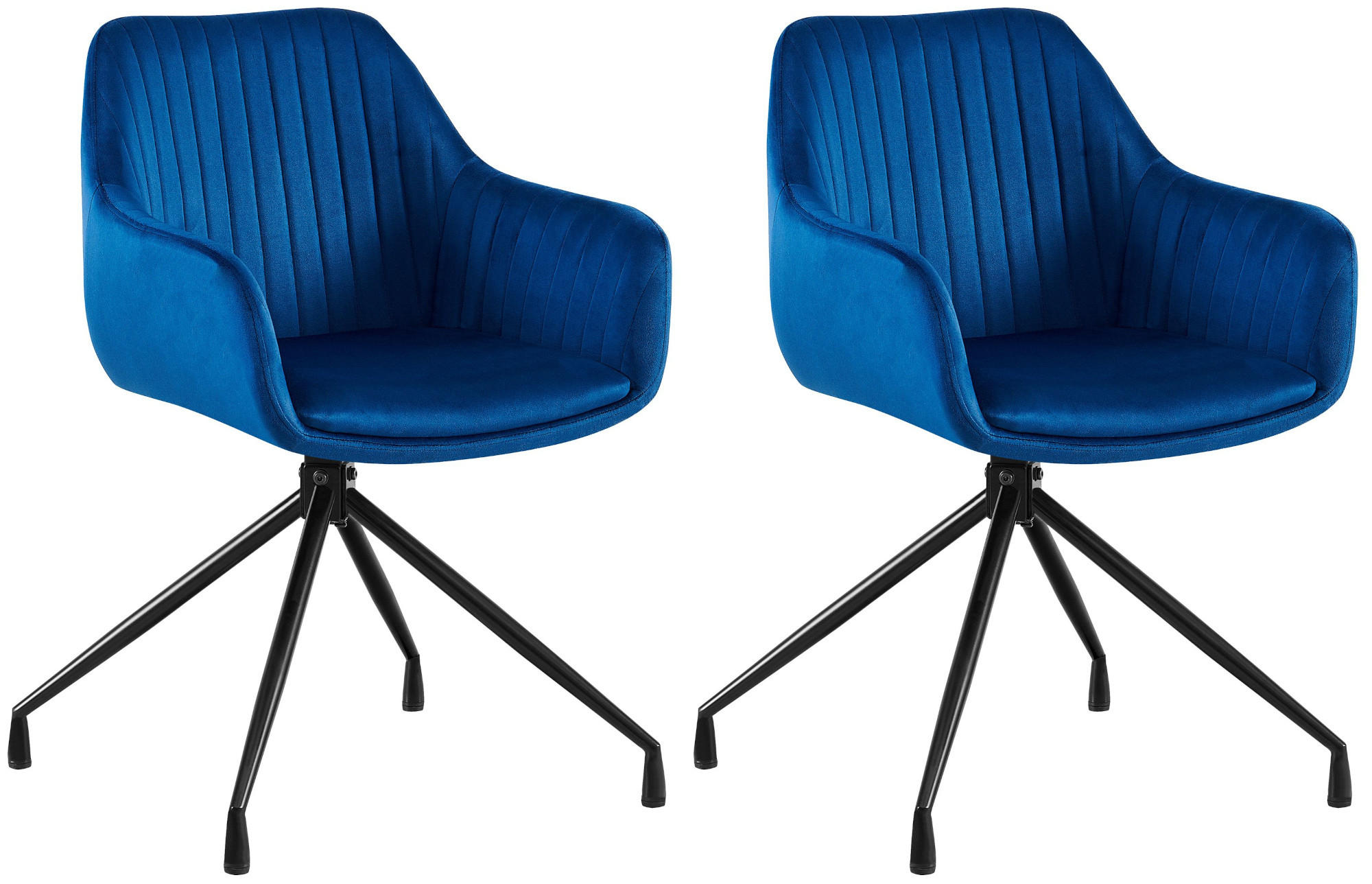 ARMLEHNENSTUHL 2er Set Samt Dunkelblau - Schwarz/Dunkelblau, Textil/Metall (58/81/58cm) - CLP