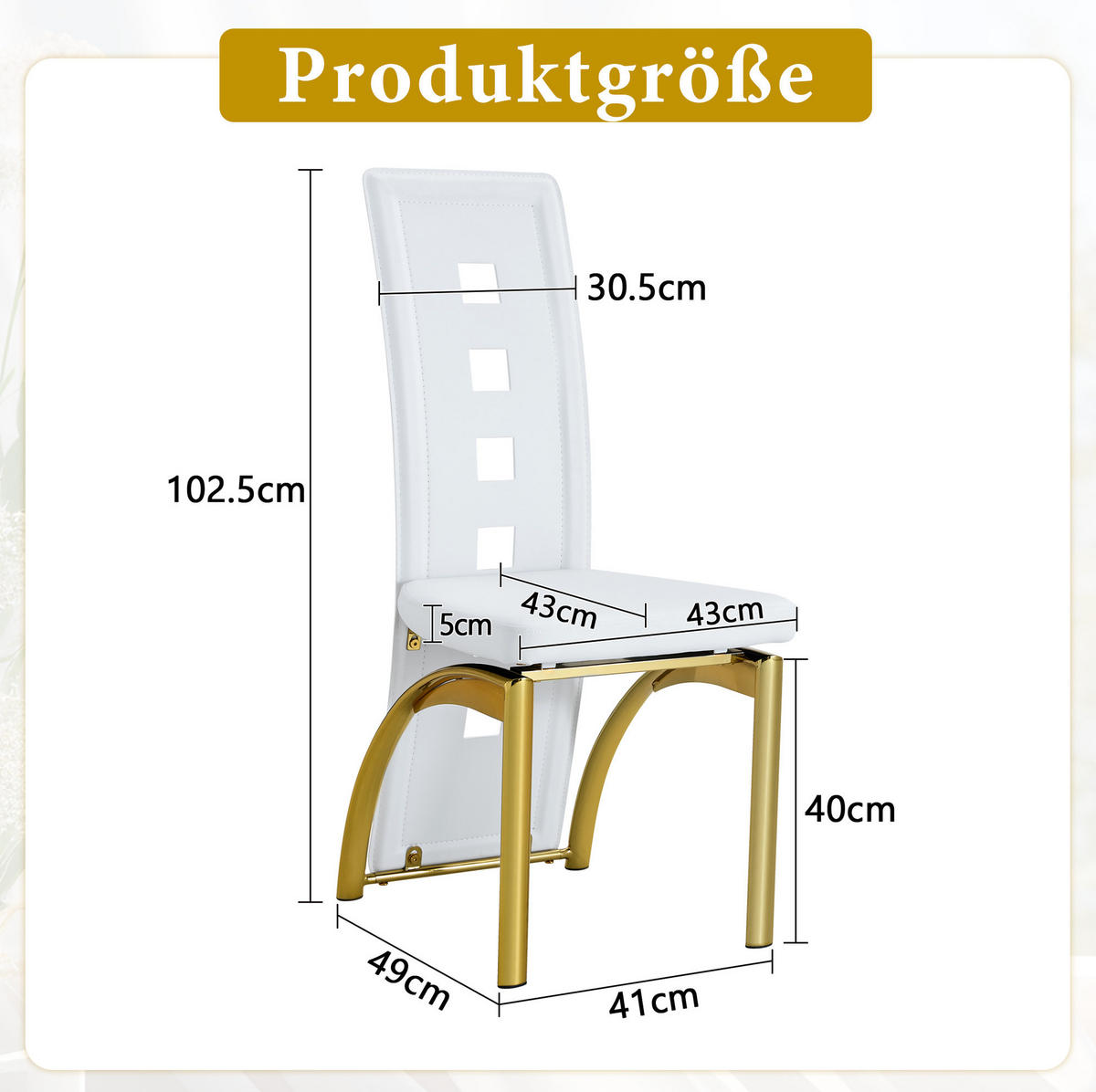 ESSZIMMERSTUHL 2er-Set mit Lochmuster Weiß/Gold PU-Leder Metall - Weiß, Metall (49/102.5/43cm) - Meubliv
