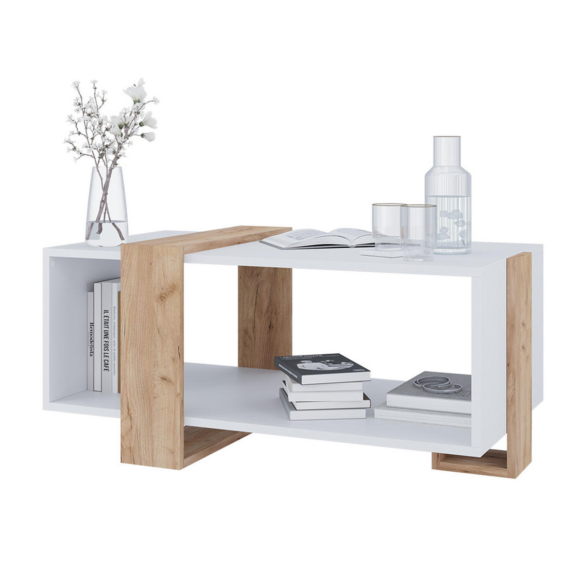COUCHTISCH Aven Weiß/Goldkraft Eiche 91.5 x 52 cm - Honigeiche/Weiß, Holzwerkstoff (52/91.5/42.1cm) - Vicco