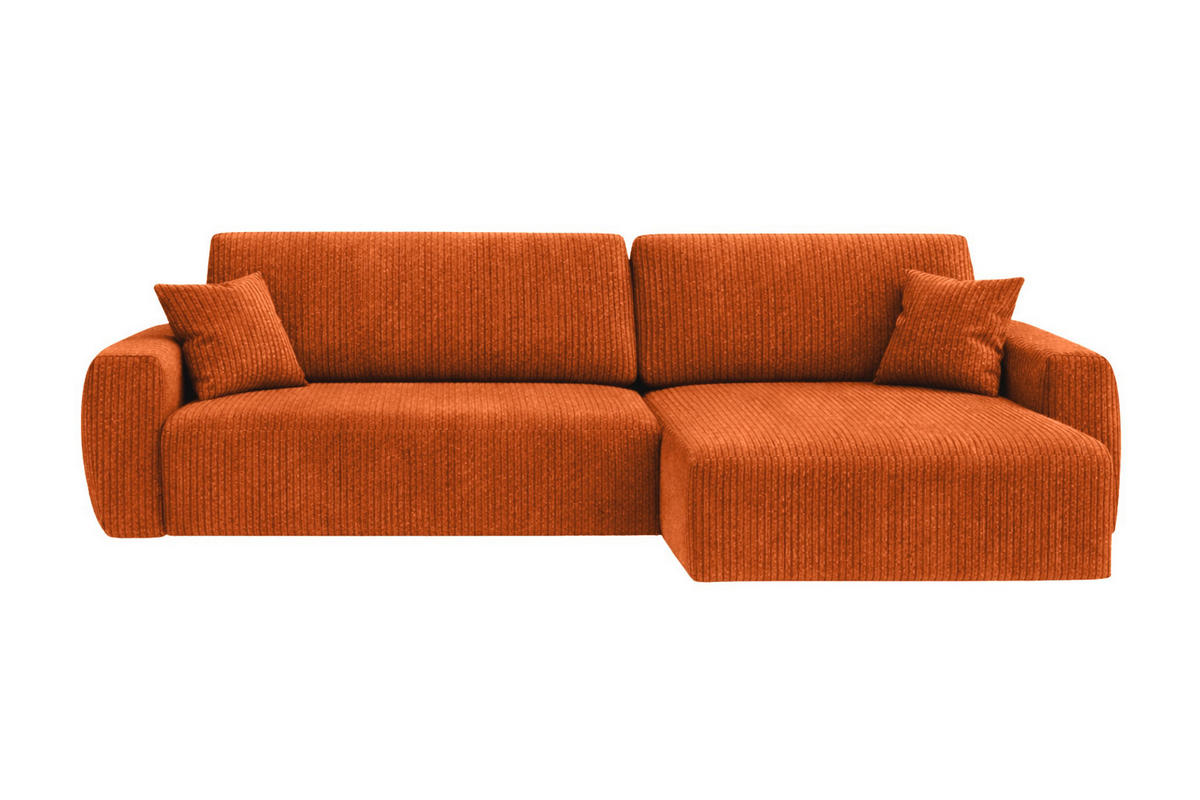 ECKSOFA Mit Schlaffunktion Ariel L, Cordstoff, Stoff Poso, Kupfer, Rechts - Orange, Holz (250/142cm) - Kaiser Möbel