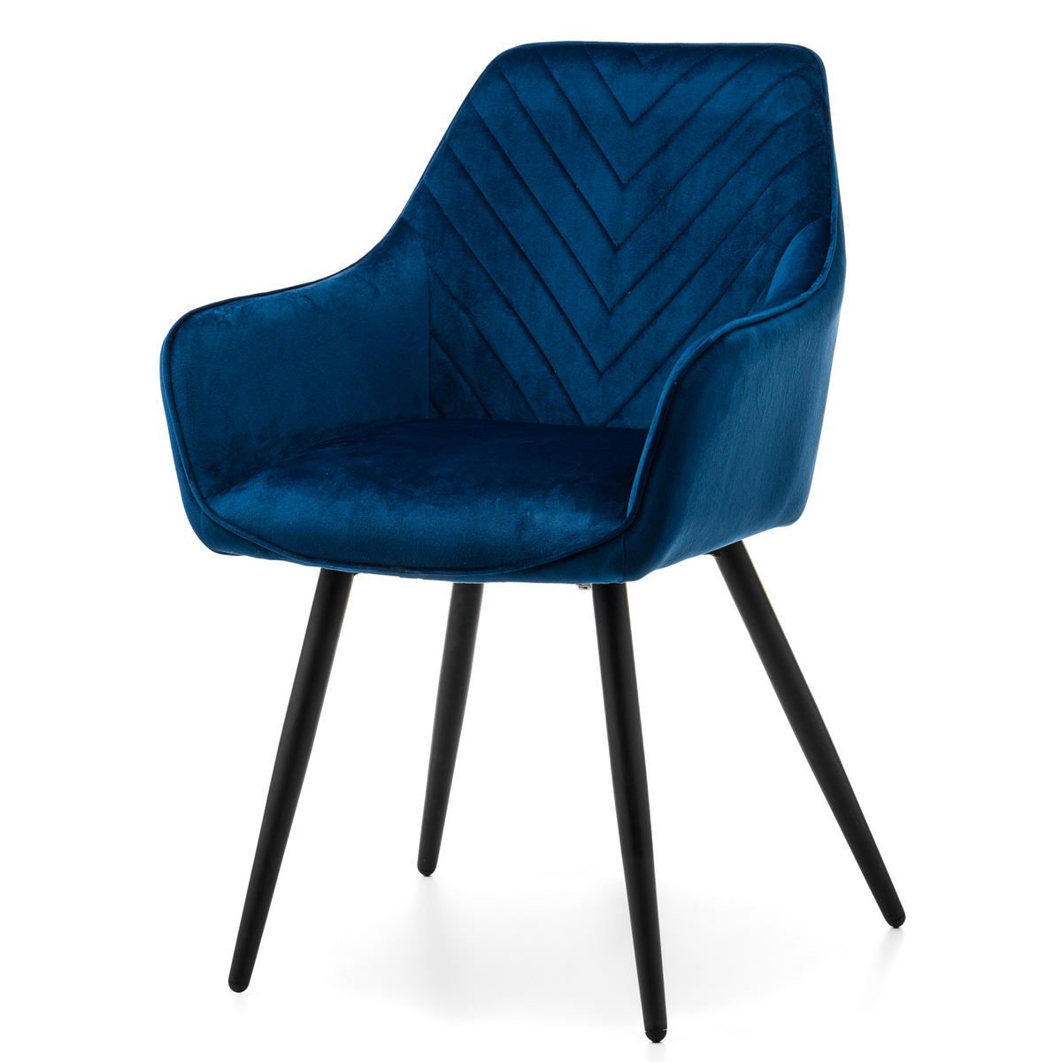 STUHL VASTO gepolstert mit Steppung - dunkelblau - Samt Velours - Schwarz/Dunkelblau, Textil/Metall (58/87/60cm) - NEW HOME
