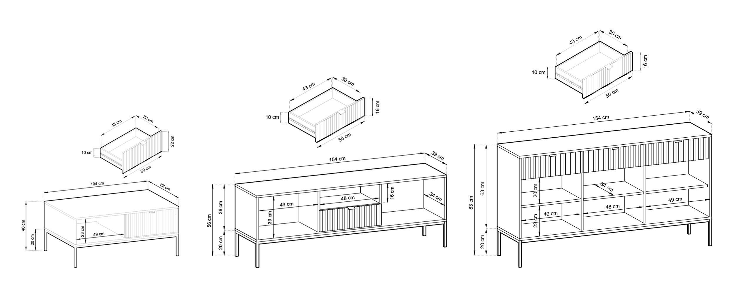 Thumbnail - Feldmann-Wohnen Wohnzimmer-Set, Kaschmir, Gold, Metall, 10 Fächer, 5 Schubladen, Rechteckig, 308x83x68 cm, Wohnzimmer, W...