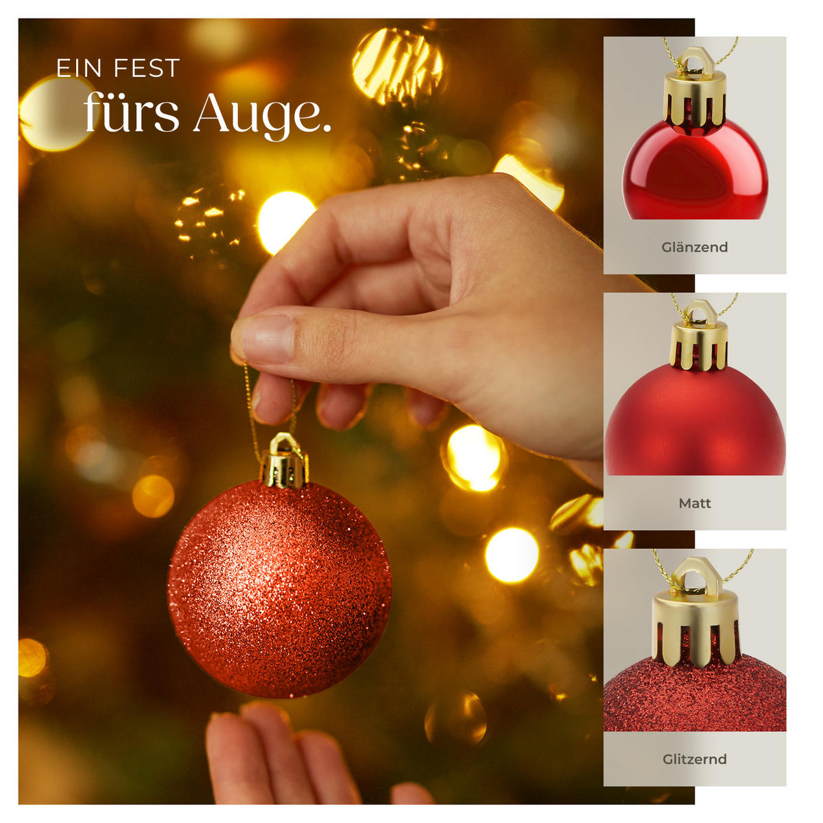 WEIHNACHTSKUGELN ,Durchmesser 3, 4 und 6 cm,rot - Rot, Textil (6/6/6cm) - tectake