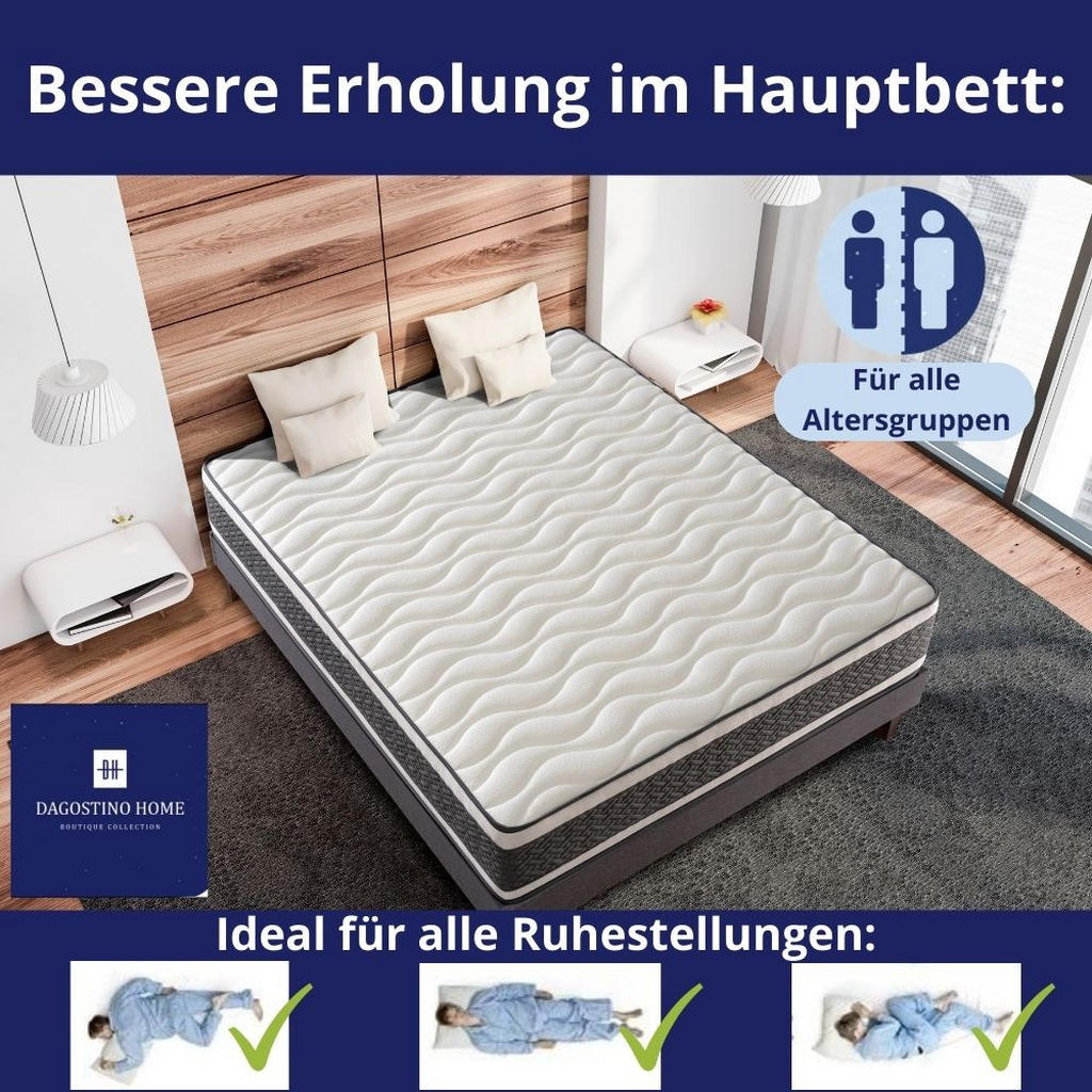 Thumbnail - Dagostino Home Taschenfederkernmatratze, Weiß, Textil, Mode, H3 + H4, Füllung: Kaltschaum, Rechteckig, 180x200 cm, Oeko-...