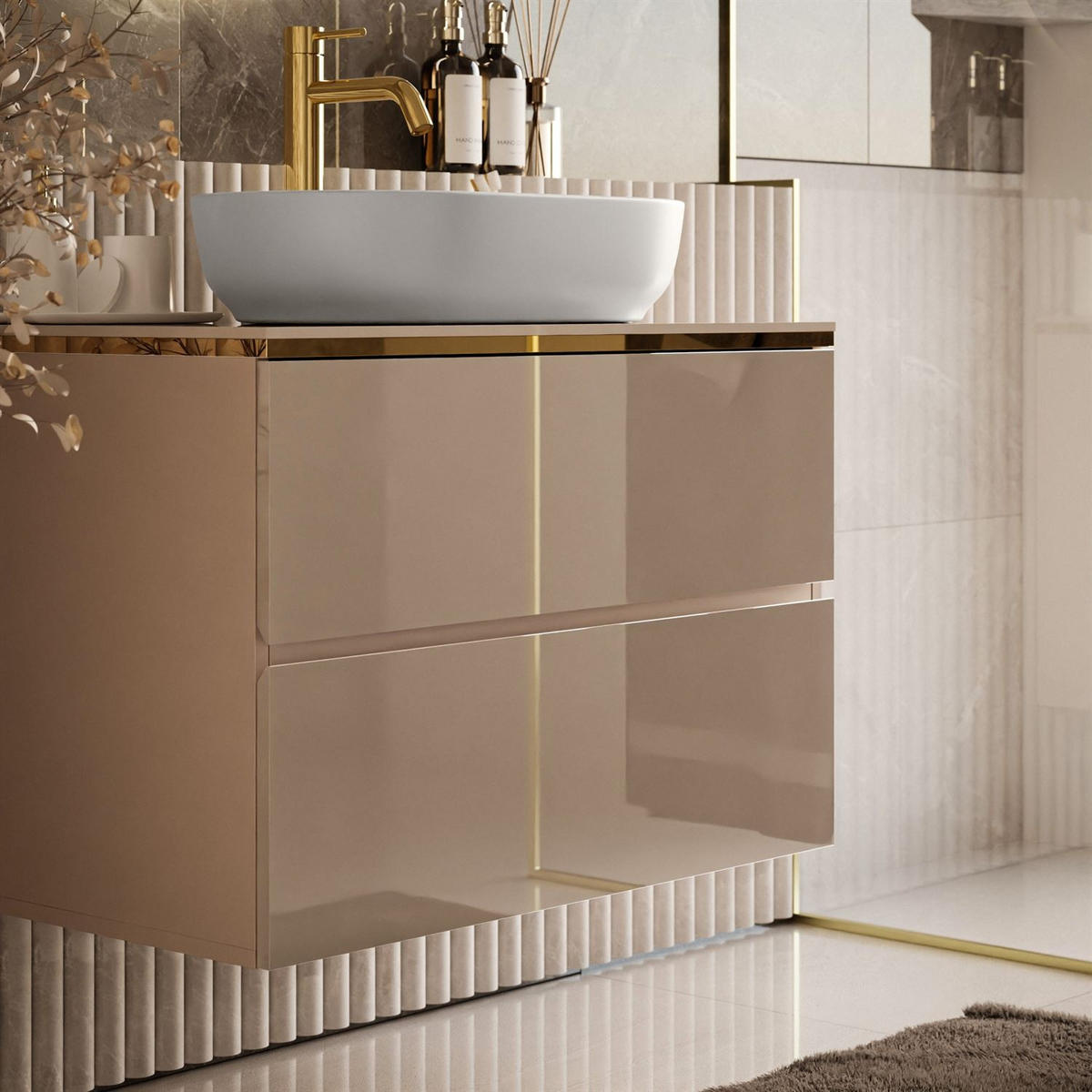 BADEZIMMERSCHRANK AURORA KASCHMIR GOLD - Kaschmir, Holzwerkstoff (80/55/45cm) - Lookway