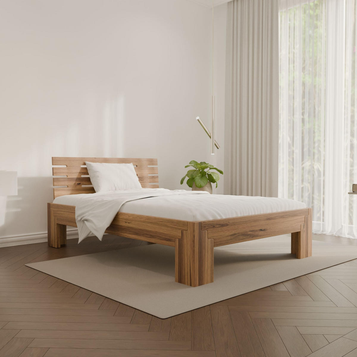 MASSIVHOLZBETT LUZERN 140/200 cm aus Wildeiche - Wildeiche/Braun, Holz (140/200cm) - MeinMassivholz