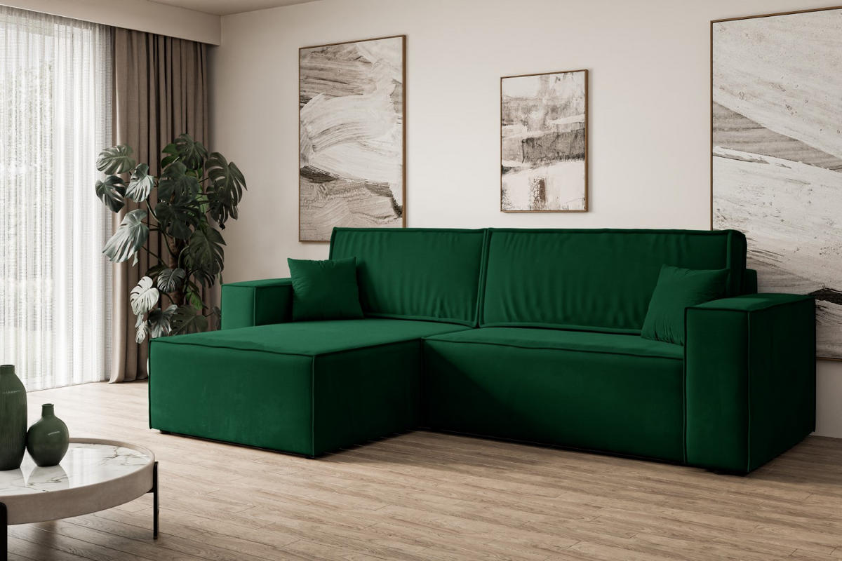 ECKSOFA mit Schlaffunktion und Bettkasten CELTIC-XL - 277x143x83 cm Grün Velours - Schwarz/Grün, Holzwerkstoff/Kunststoff (277/143cm) - ALTDECOR
