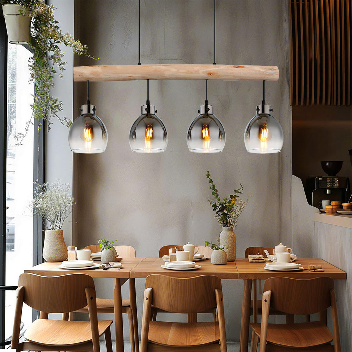 LED HÄNGELEUCHTE Metall Glas Rauchgrau - Grau, Holz (82.5/15/140cm) - Globo Lighting