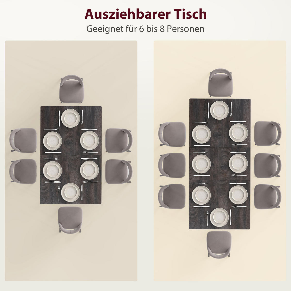 ESSTISCH 120/160 x 75 cm ausziehbar Küchentisch mit Stahlbeine für 6-8 Personen - Schwarz/Grau, Holzwerkstoff/Metall (160/75/77cm) - HOMCOM