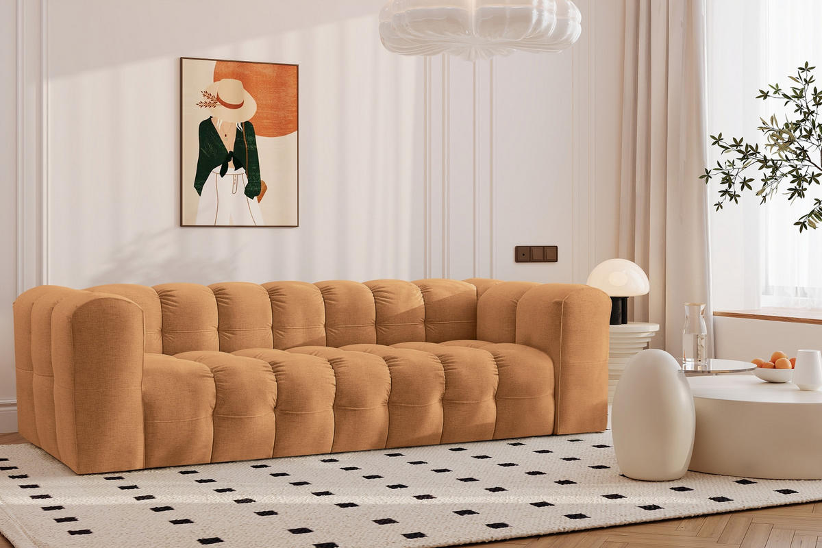 SOFA 4-Sitzer, Komfort, BALOO, stoff Schenille, Orange - Orange, Holz (250/75/106cm) - Kaiser Möbel