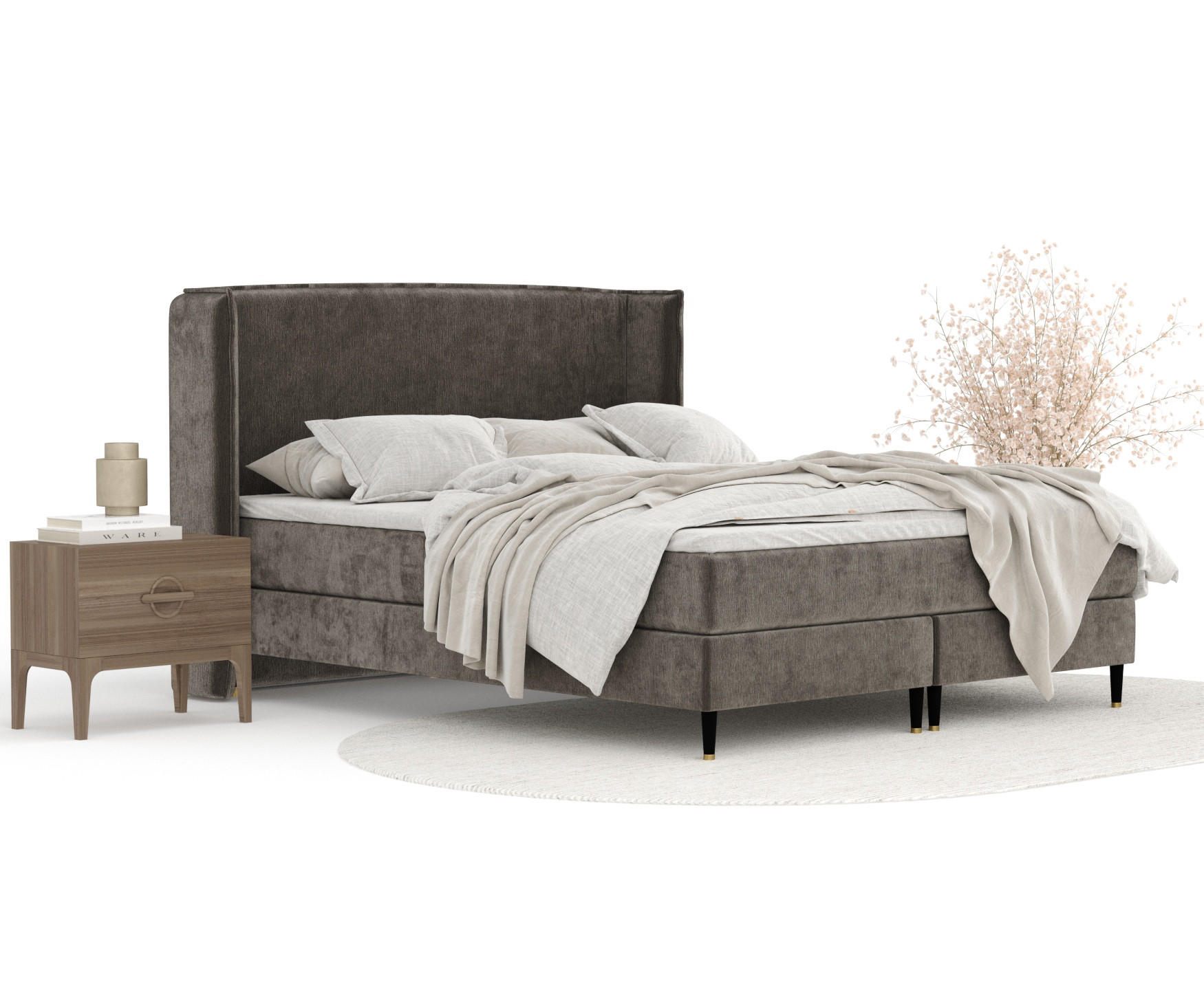 KONTINENTALBETT Ardis Dunkelbraun 180/200 cm mit Matratze und Topper - Dunkelbraun/Schwarz, Holz/Holzwerkstoff (180/200cm) - Maison de Reve