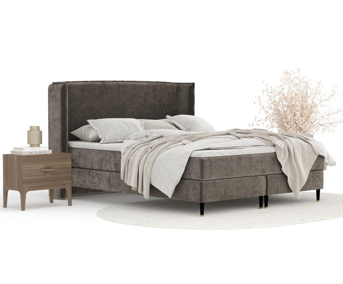 KONTINENTALBETT Ardis Dunkelbraun 200/200 cm mit Matratze und Topper - Dunkelbraun/Schwarz, Holz/Holzwerkstoff (200/200cm) - Maison de Reve