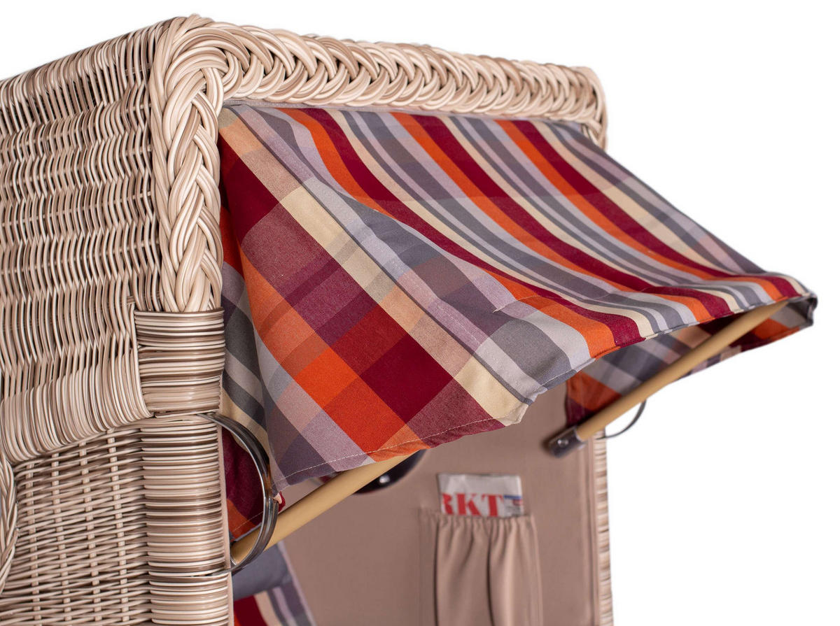 STRANDKORB Düne 1-Sitzer Teak 584 - Rot/Braun, Holz/Textil (98/165/80cm) - Mr. Deko