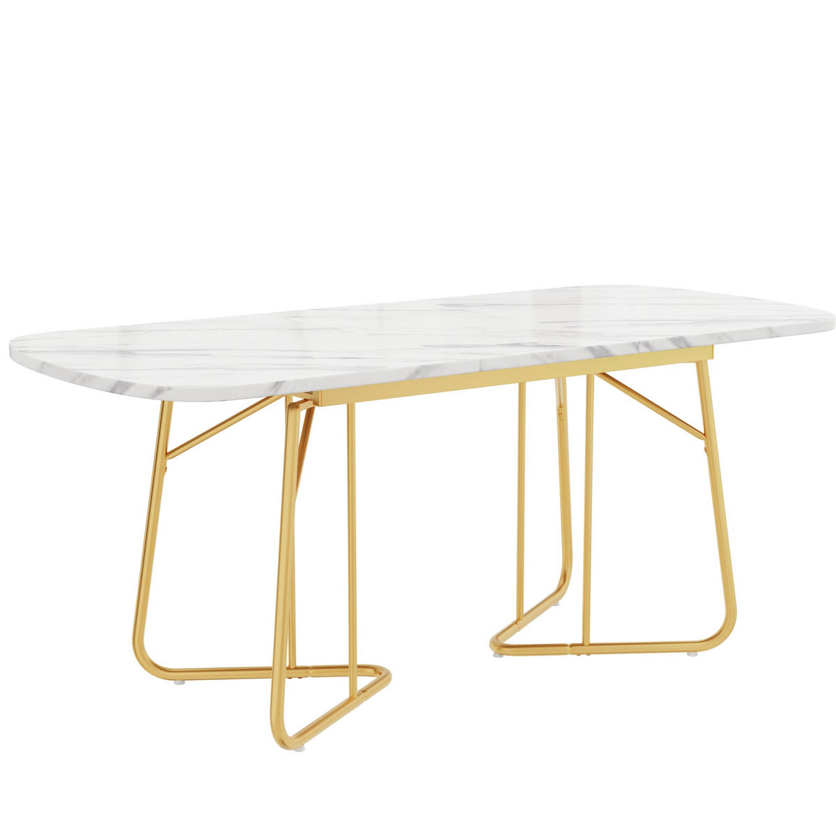ESSTISCH 180/80/75 cm weiß mit Marmorstruktur und goldenen Metallbeinen - Schieferfarben, Holzwerkstoff (180/80/75cm) - OKWISH