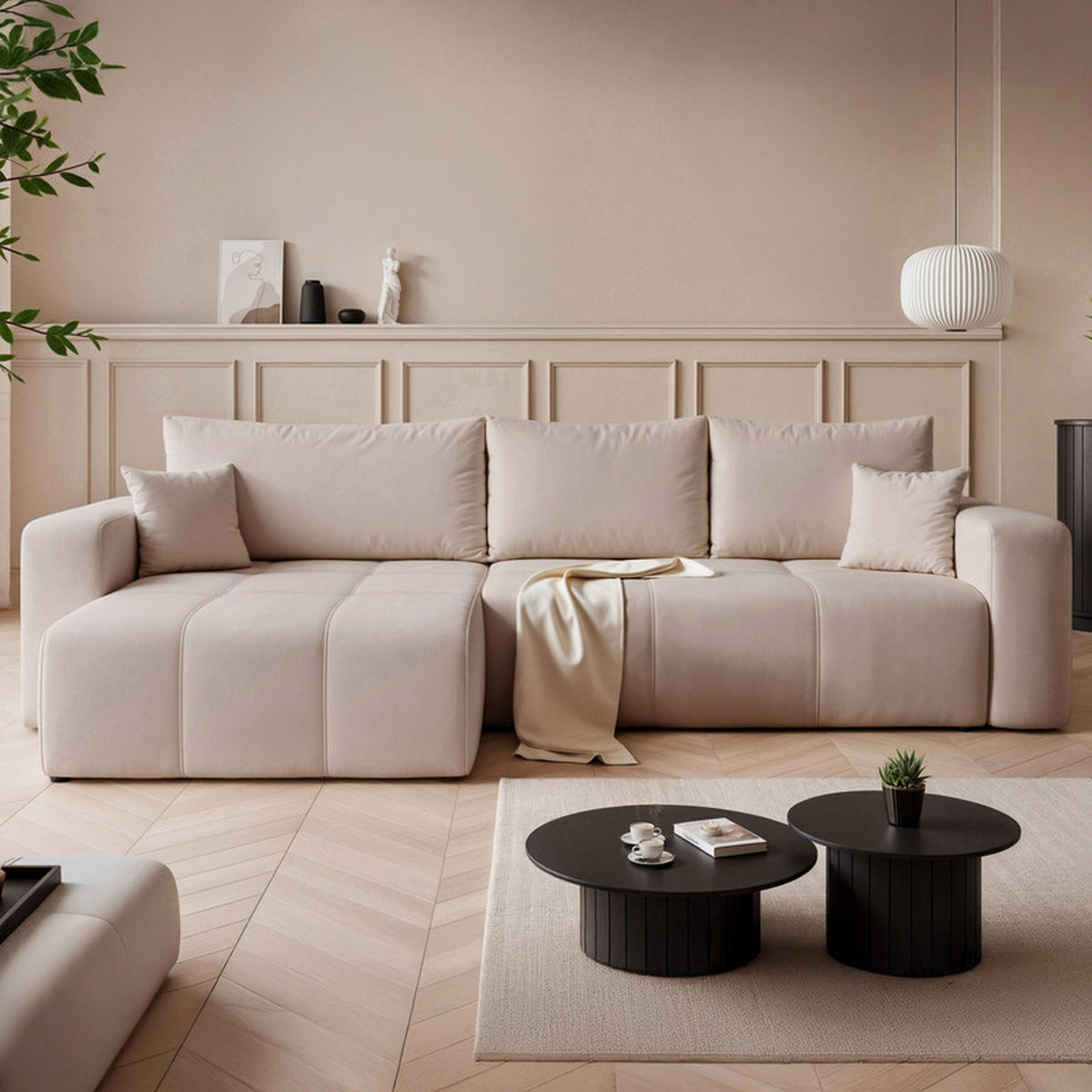ECKSOFA PEDRO mit Schlaffunktion und Bettkasten Beige - Beige, Holzwerkstoff/Kunststoff (278/145cm) - Idohome