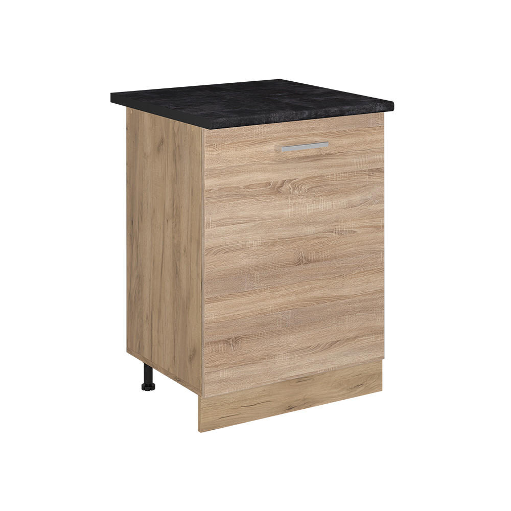 SPODNÍ SKŘÍŇKA KUCHYŇSKÉ LINKY R-Line, Sonoma/Zlatý mocný dub, 60 cm s 1 dveřmi pracovná doska antracitová - Sonoma dub/barva dubu, kompozitní dřevo (60/81.6/60cm) - Vicco