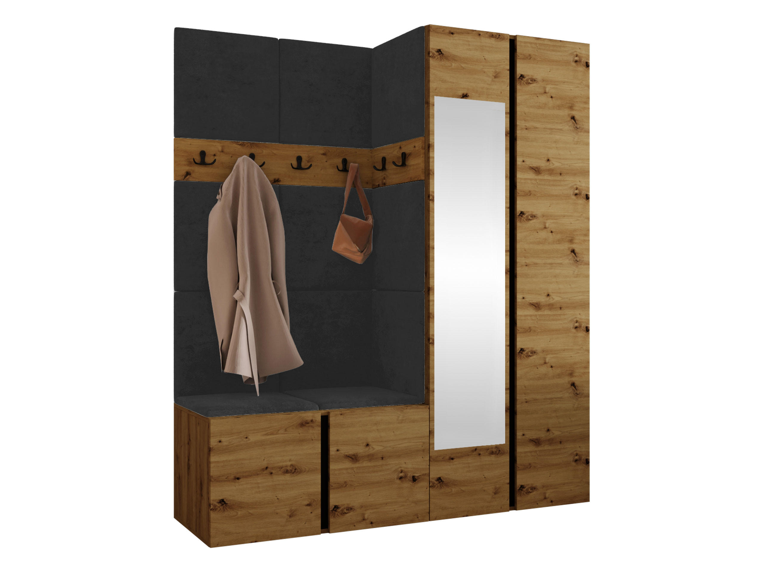 GARDEROBEN-SET Orion XII - Anthrazit/Eiche Artisan, Holzwerkstoff/Kunststoff (158/186/46cm) - MIRJAN24