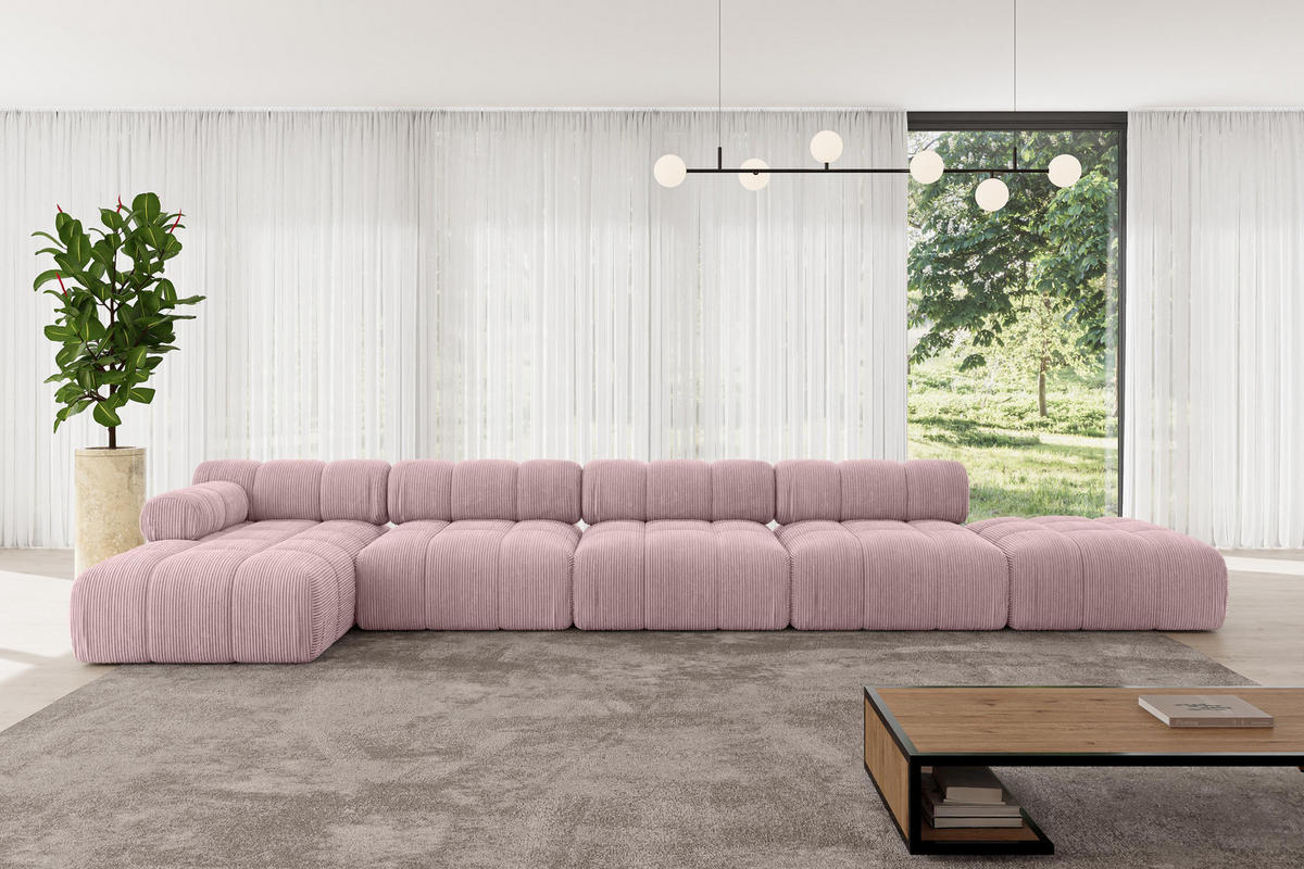 ECKSOFA modulares Sofa Lizur-L3 - 475x160x70 cm Rosa Cord - Rosa, Holzwerkstoff/Textil (475/160cm) - ALTDECOR