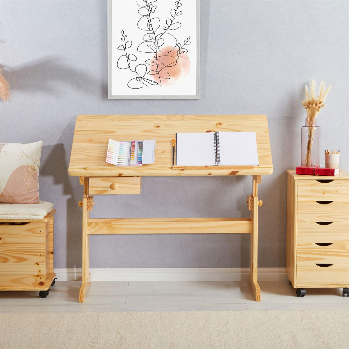 KINDERSCHREIBTISCH FLEXI - Naturfarben, Holz (109/75/55cm) - IDIMEX