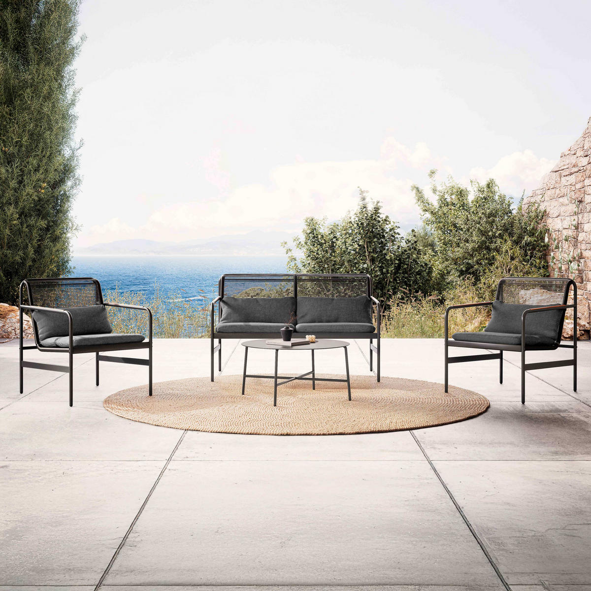 GARTENMÖBEL 4-Sitzer, Schwarz - Schwarz, Textil - Oviala