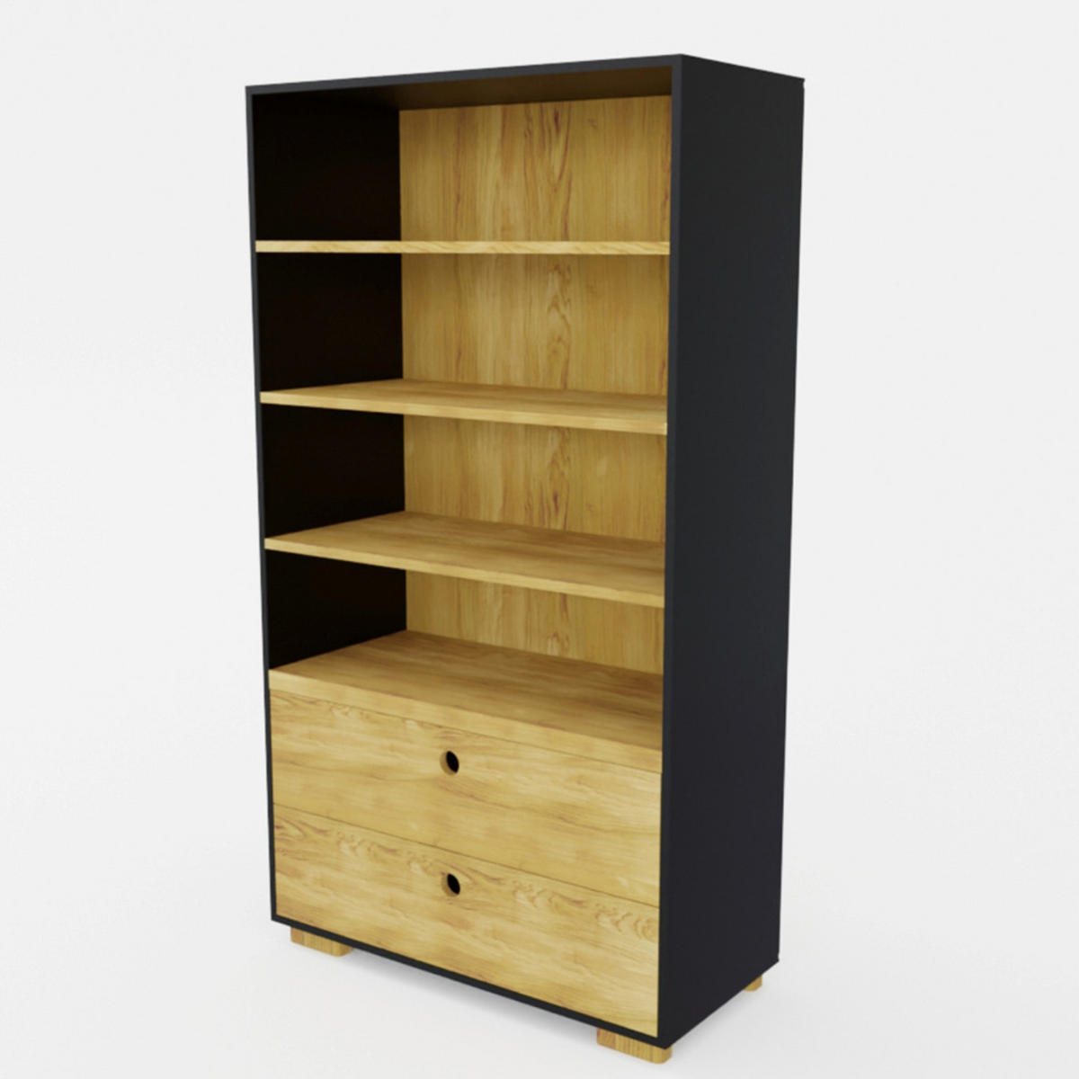 HOLZBÜCHERREGAL mit Schubladen und Regalböden für das Wohnzimmer CARLA - Eichefarben, Holz (100/180/45cm) - Rawood Furniture
