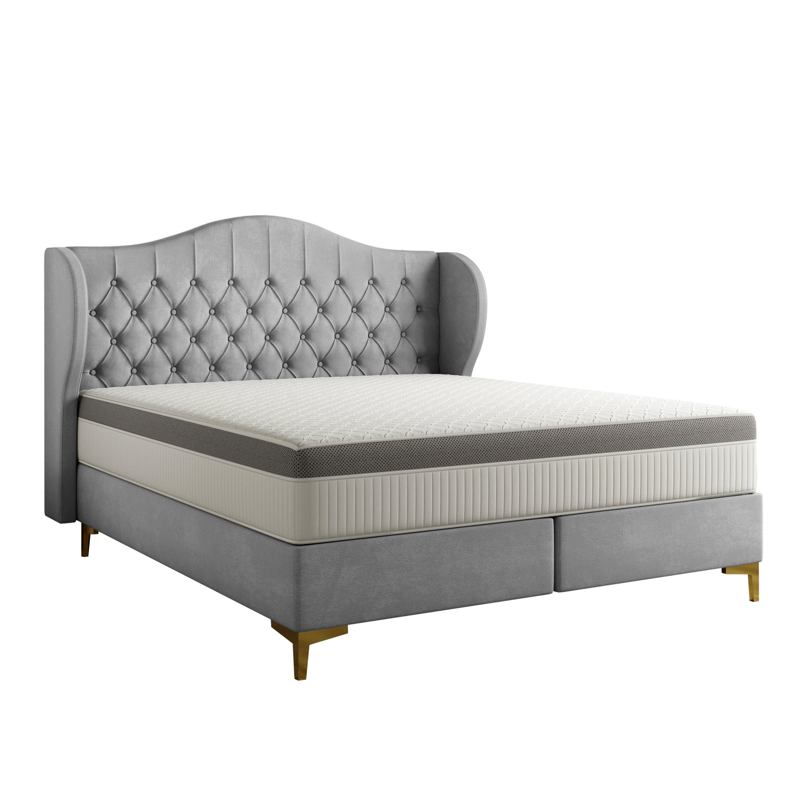 BETT mit Taschenmatratze LEGEND, Whisper-Stoff Grau 160x200 cm - Grau, Holz/Textil (160/200cm) - Kaiser Möbel